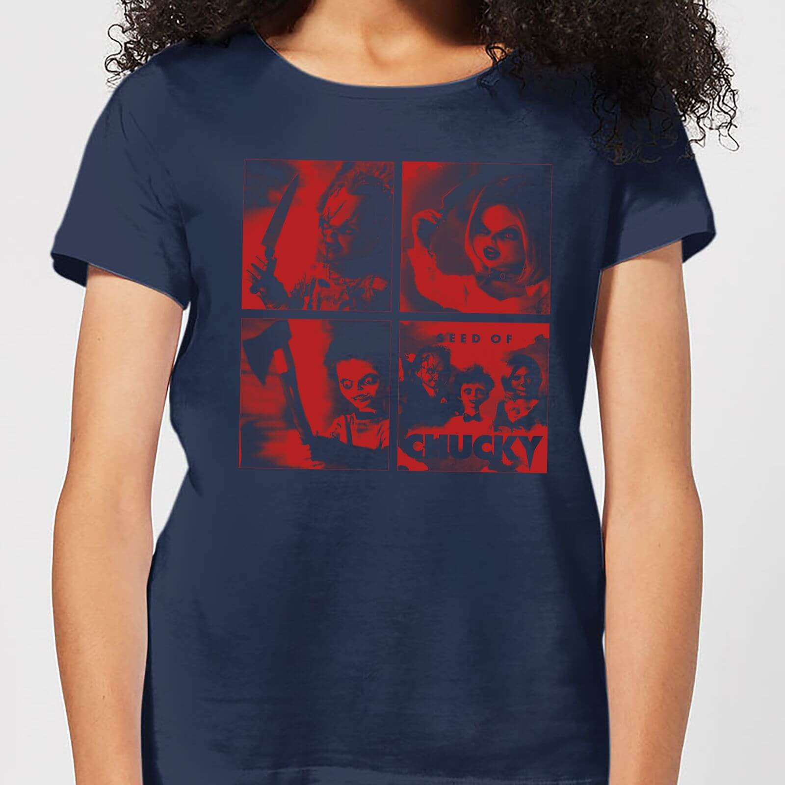 T-Shirt Chucky Family Photo - Blu Navy - Donna - L - Blu Navy
