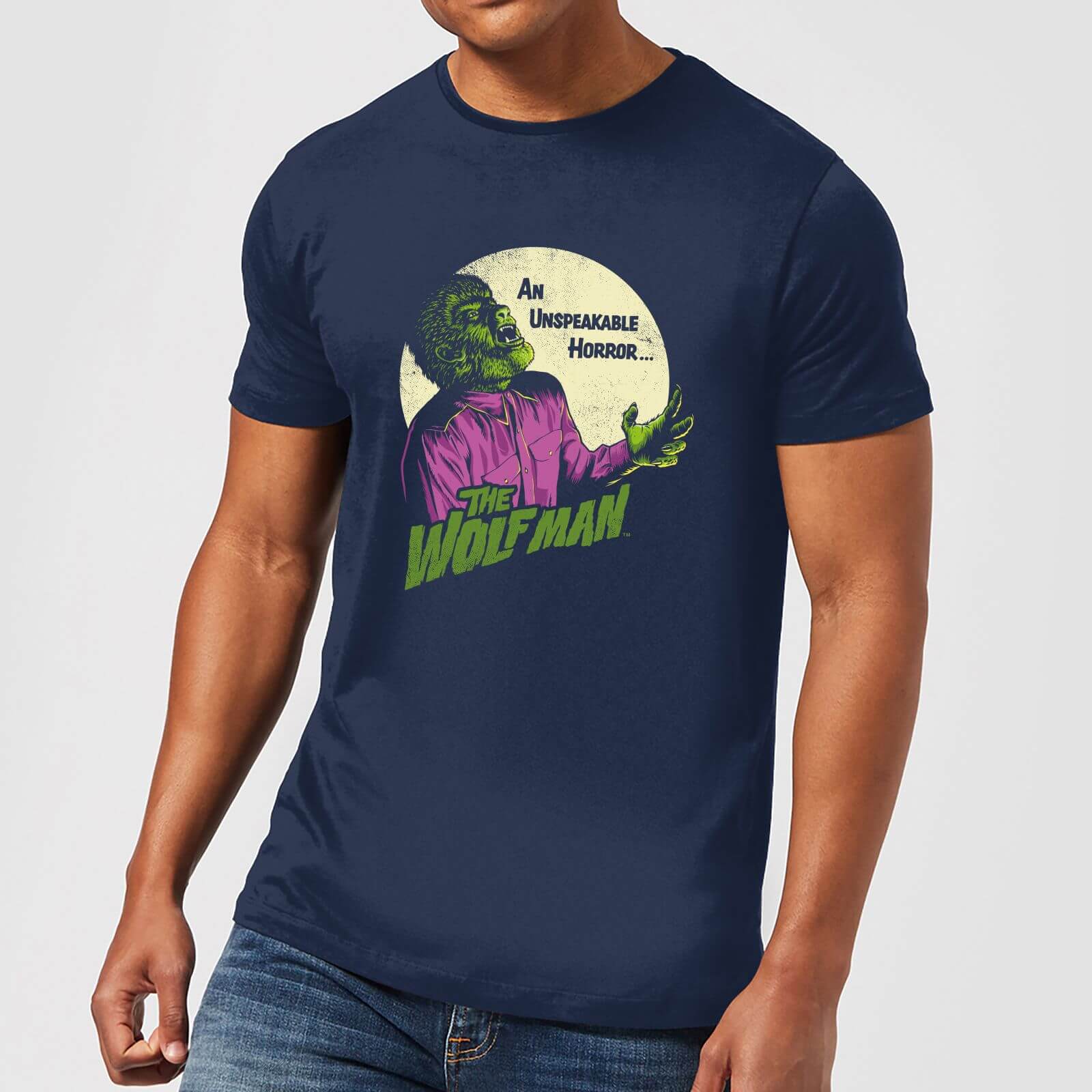 Universal Monsters The Wolfman Retro Men's T-Shirt - Navy - XL