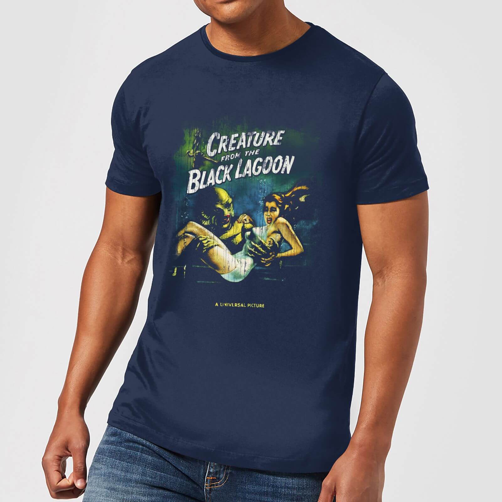 Universal Monsters Creature From The Black Lagoon Vintage Poster Men's T-Shirt - Navy - L