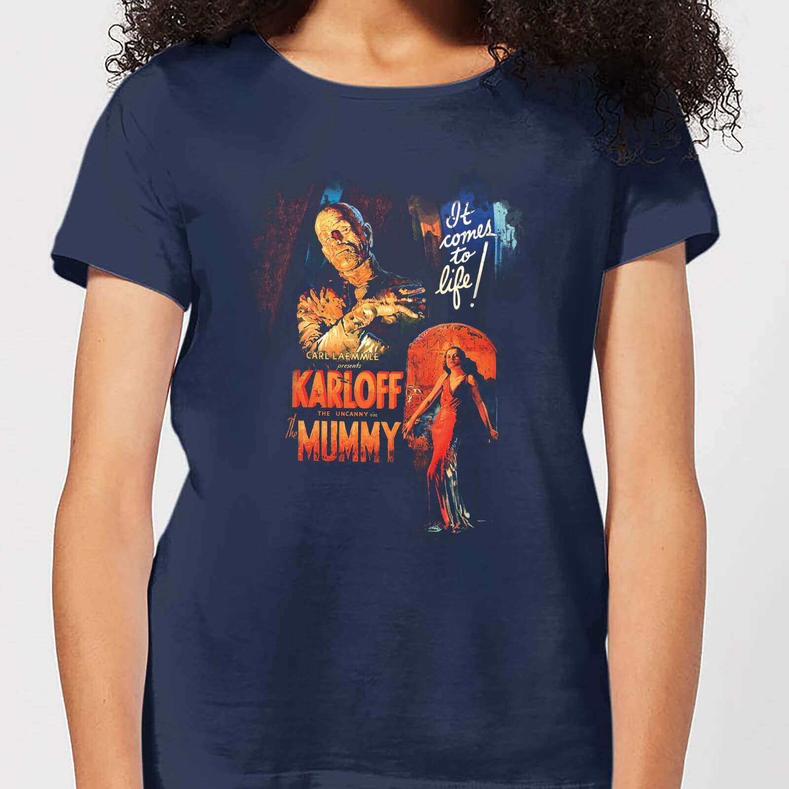 Universal Monsters The Mummy Vintage Poster Women's T-Shirt - Navy - L - Navy