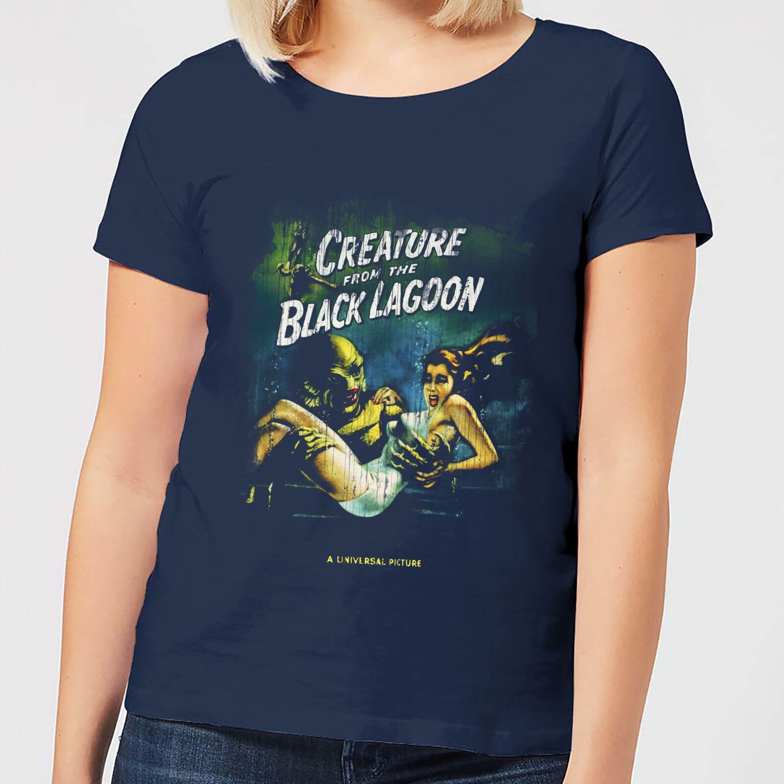 Universal Monsters Creature From The Black Lagoon Vintage Poster Women's T-Shirt - Navy - XXL
