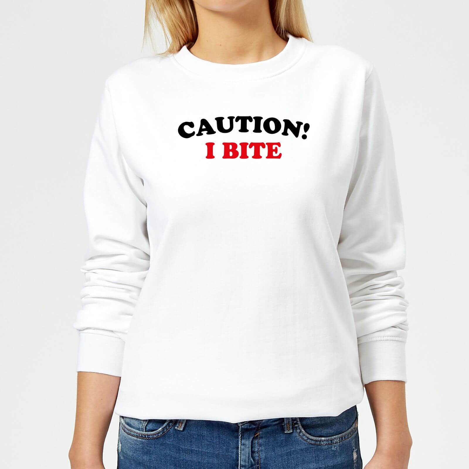 Caution! I Bite Women's Sweatshirt - White - XL - White