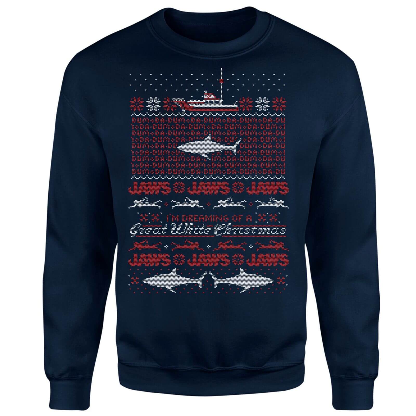 Jaws Great White Christmas Sweatshirt - Navy - XXL