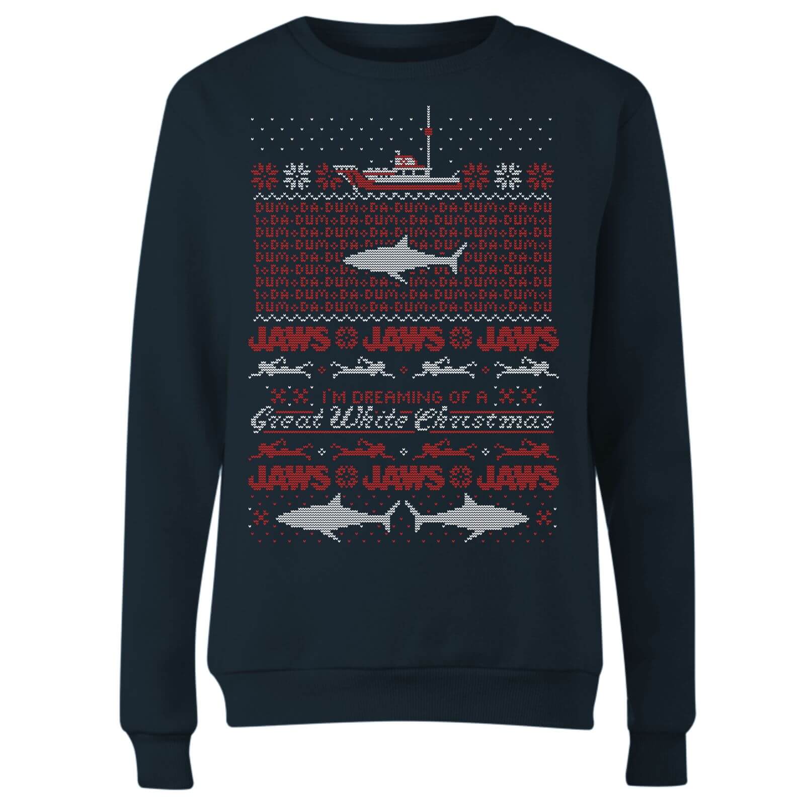 Jaws Great White Christmas Women's Sweatshirt - Navy - M