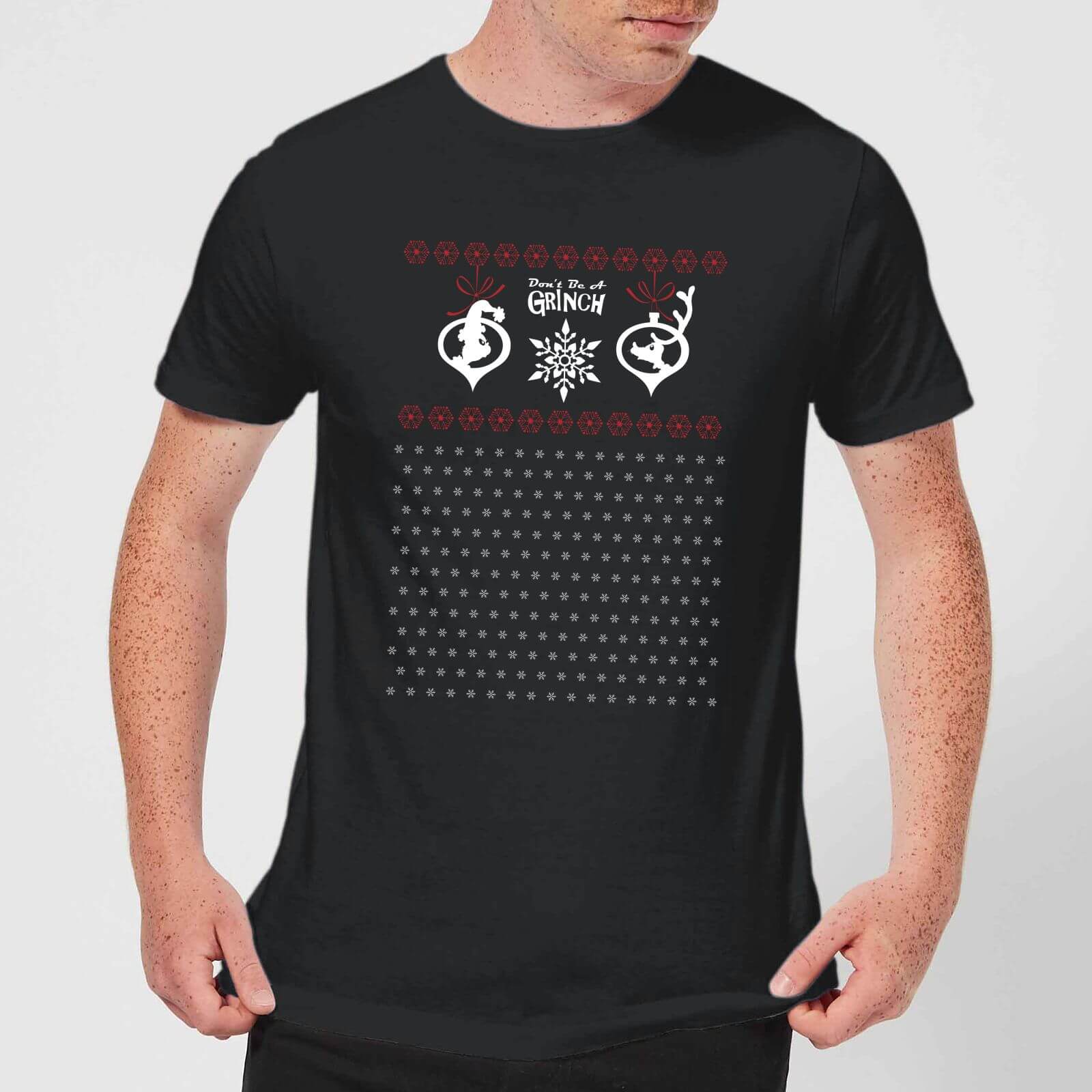 The Grinch Pattern Men's Christmas T-Shirt - Black - XS