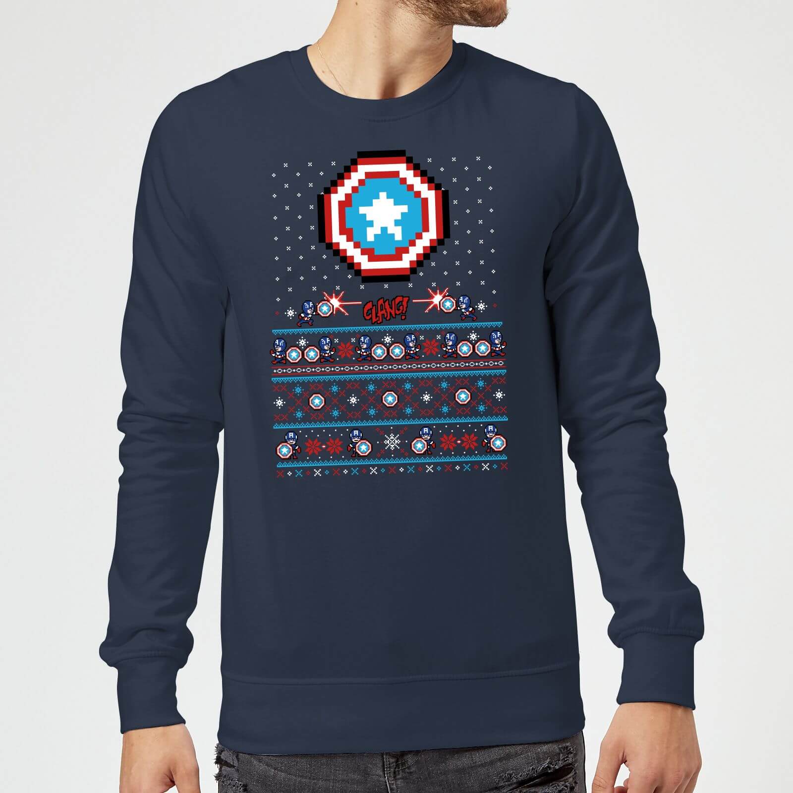 Marvel Avengers Captain America Pixel Art Christmas Jumper - Navy - XL