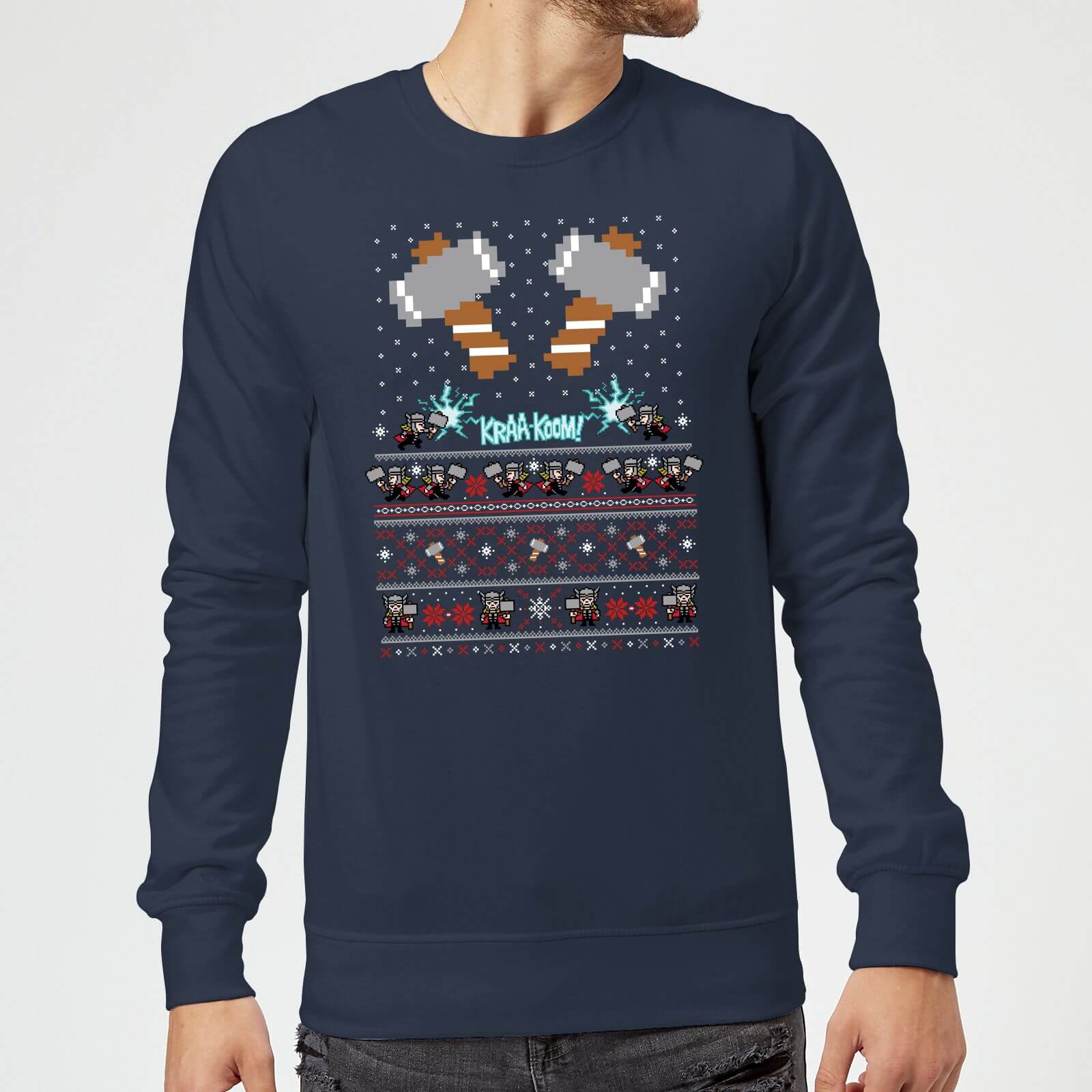 Marvel Avengers Thor Pixel Art Christmas Jumper - Navy - XXL
