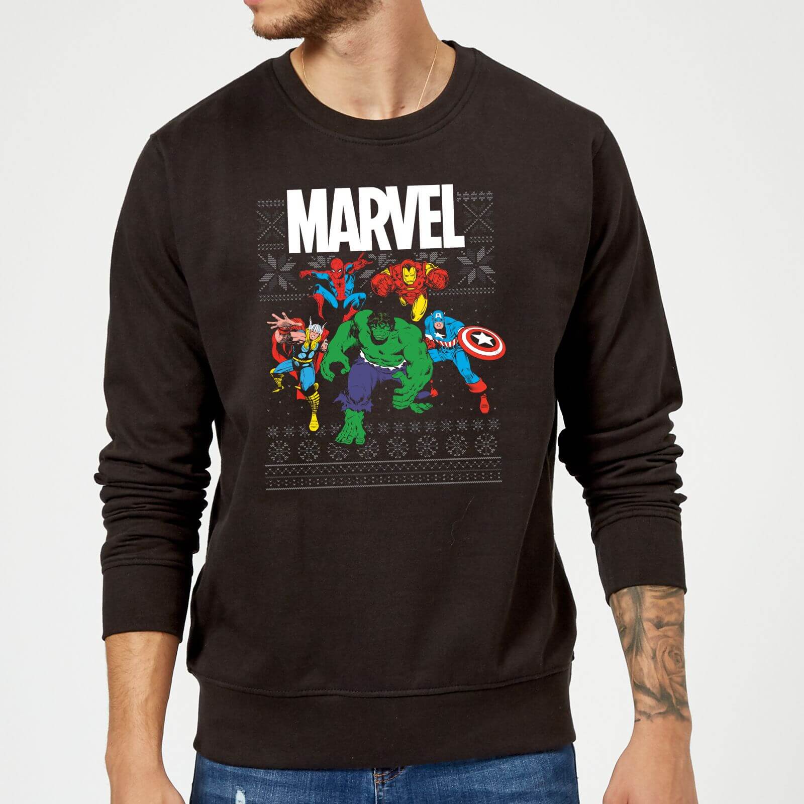 Marvel Avengers Group Christmas Sweatshirt - Black - S - Black