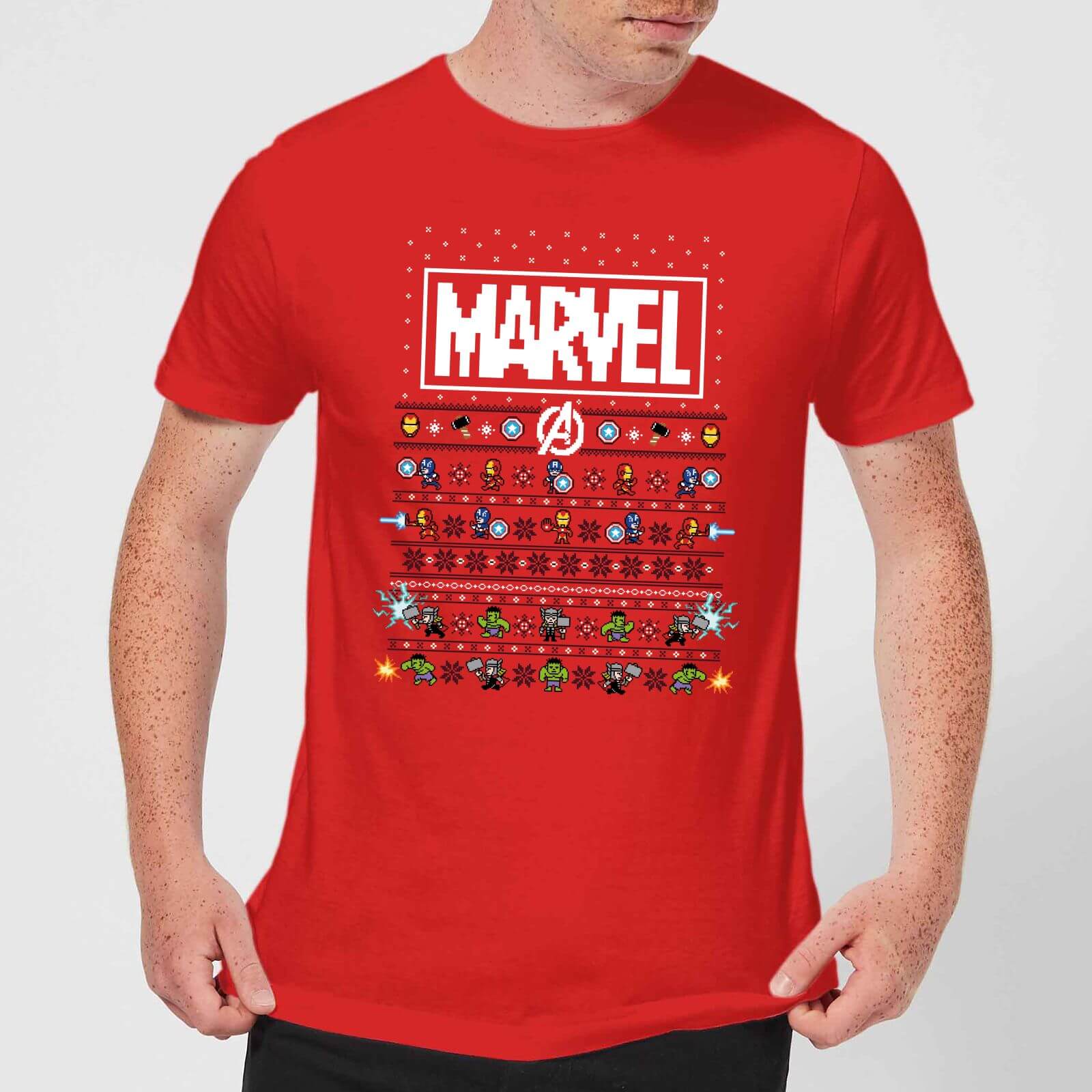 Marvel Avengers Pixel Art Men's Christmas T-Shirt - Red - L