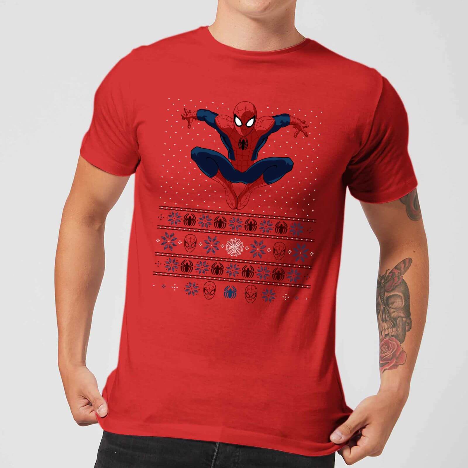 Marvel Avengers Spider Man Mens Christmas T Shirt   Red   XL