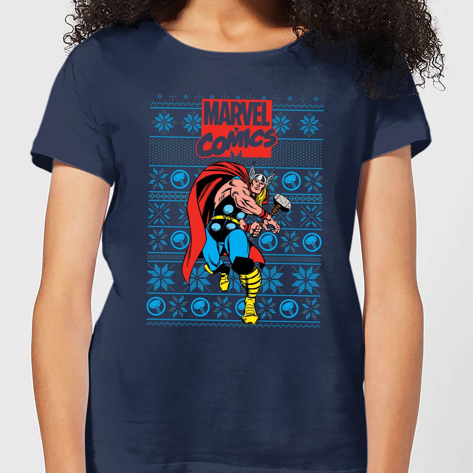 Marvel Avengers Thor Damen Christmas T-Shirt - Navy Blau - L