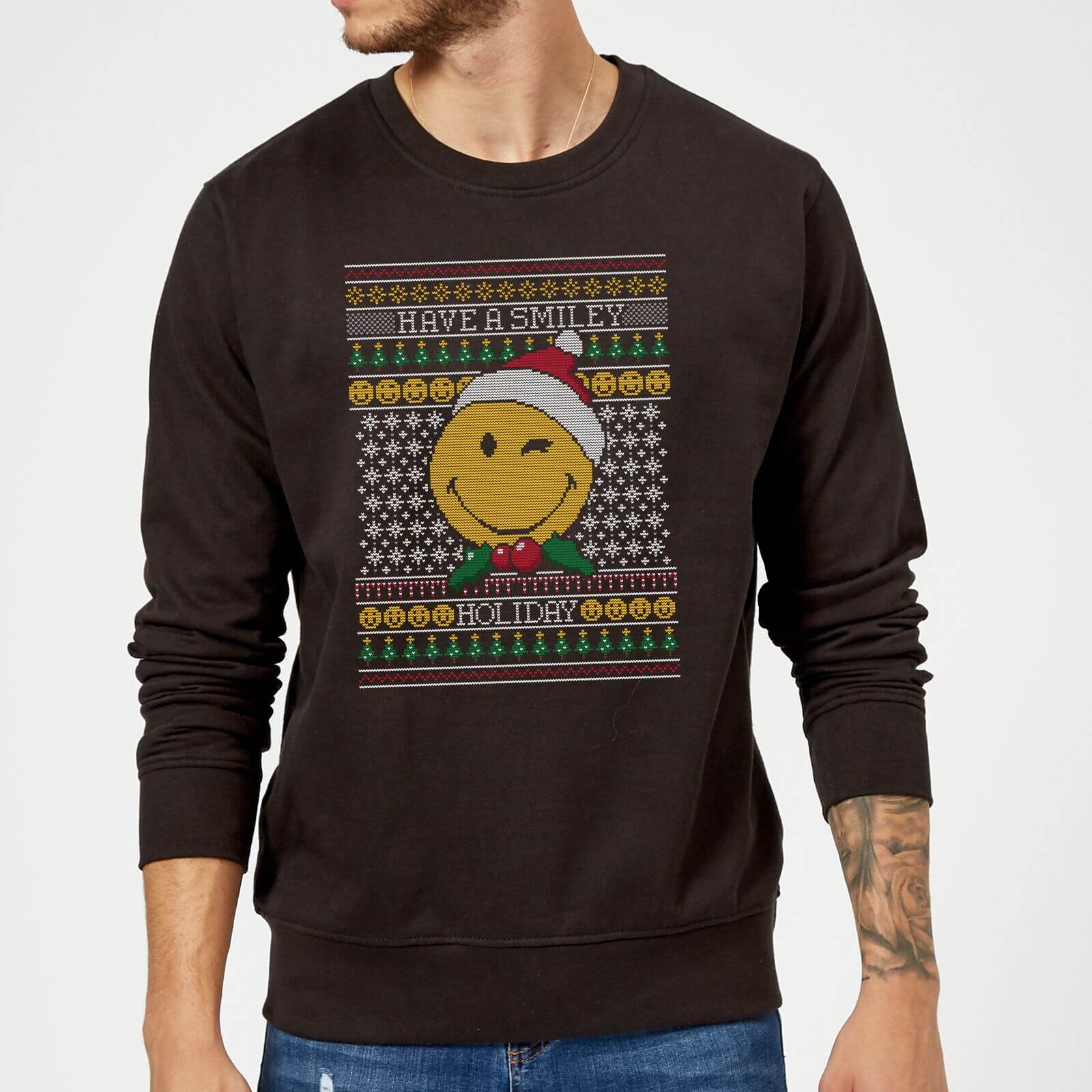 

Pull de Noël Homme Smiley Holidays - Noir - 5XL - Noir
