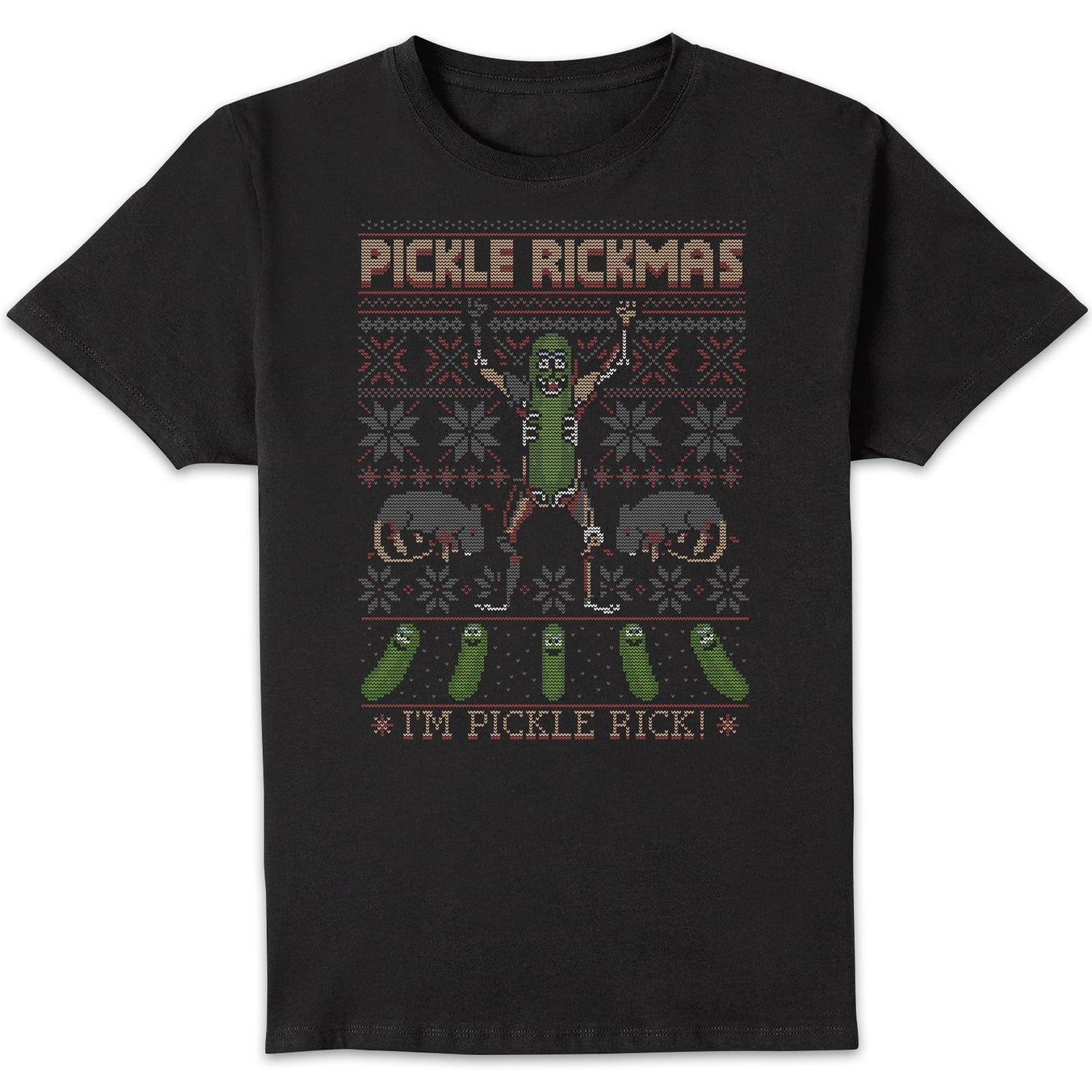 Rick and Morty Pickle Rick Men's Christmas T-Shirt - Black - XXL