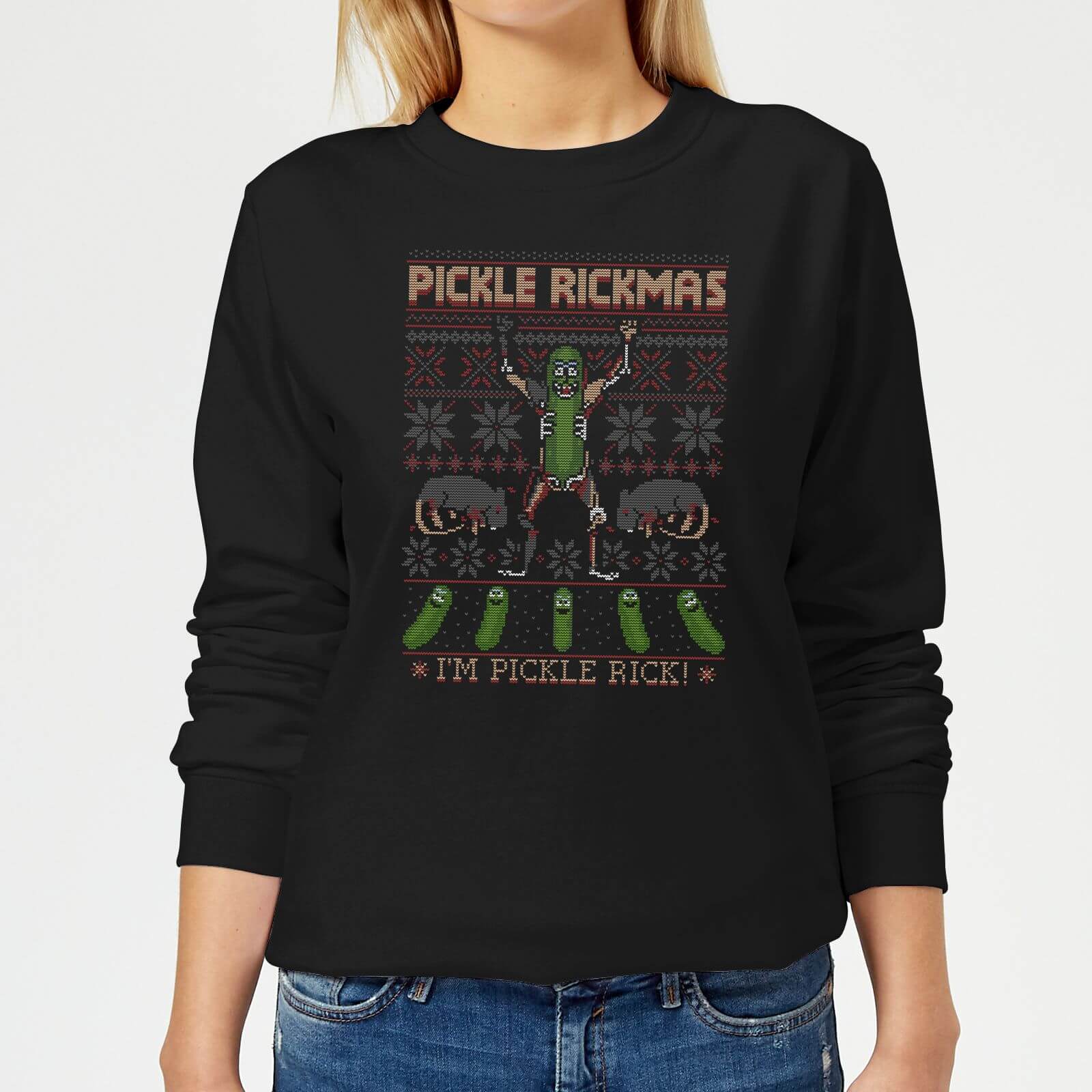 Rick and Morty Pickle Rick Women's Christmas Sweatshirt - Black - M