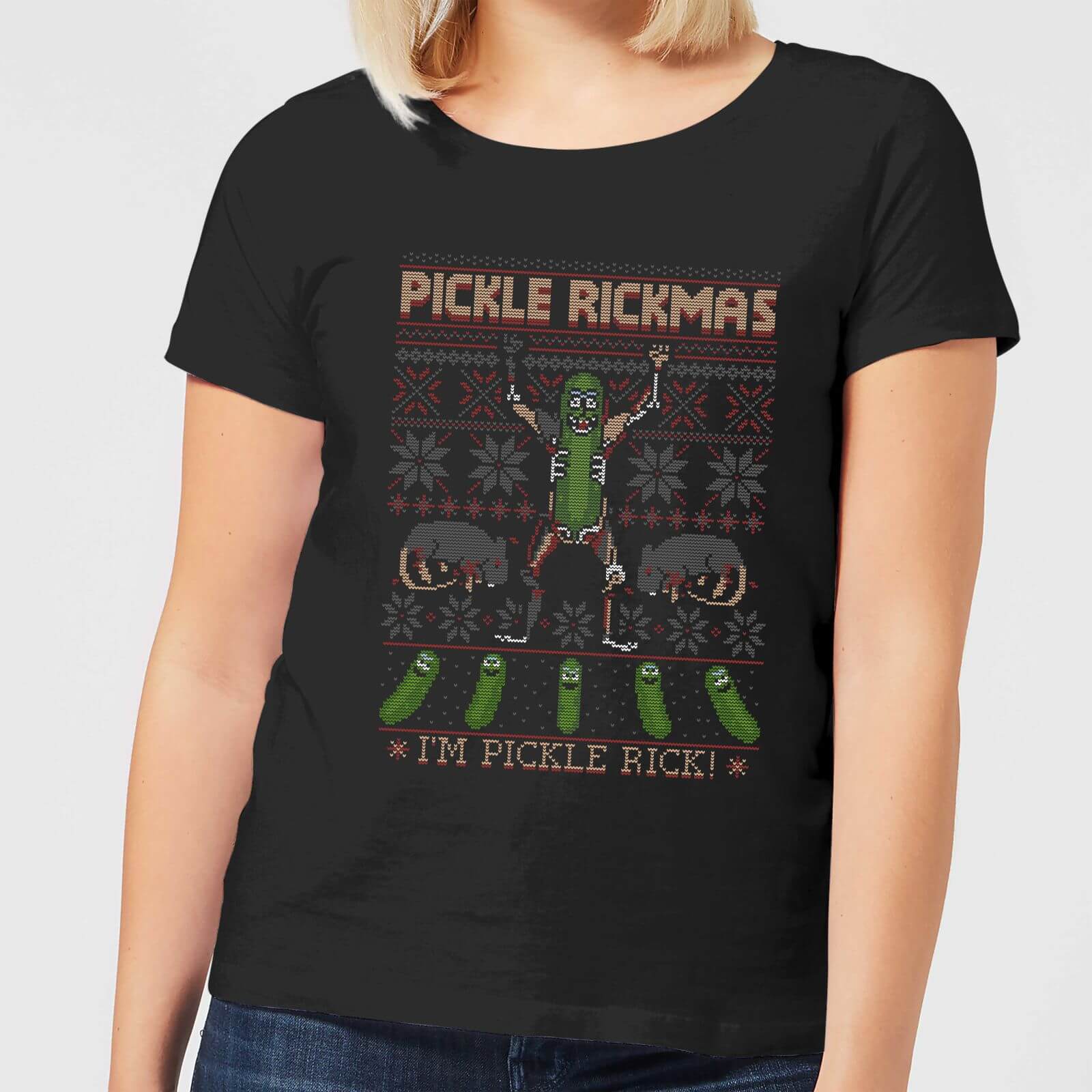 T-Shirt Rick and Morty Pickle Rick Christmas - Nero - Donna - L