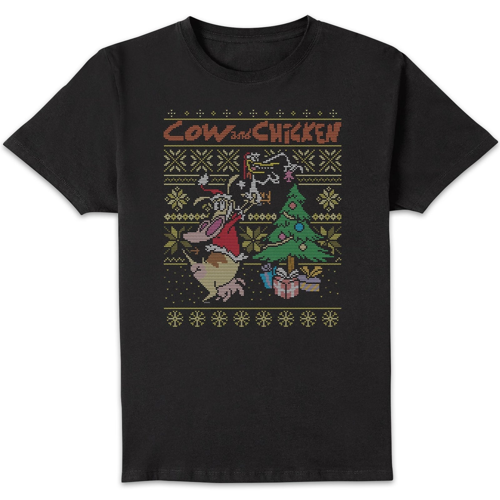 Cow and Chicken Cow And Chicken Pattern Men's Christmas T-Shirt - Black - XL