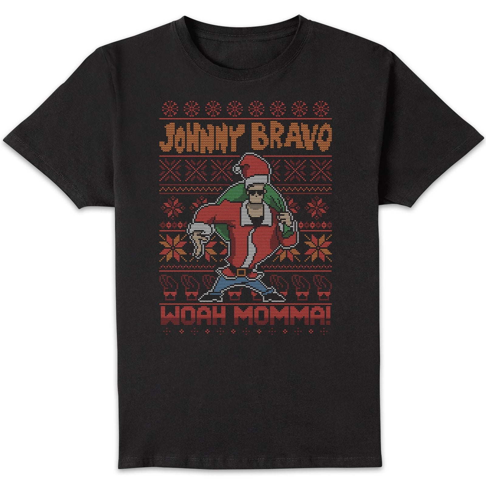 Johnny Bravo Johnny Bravo Pattern Men's Christmas T-Shirt - Black - M