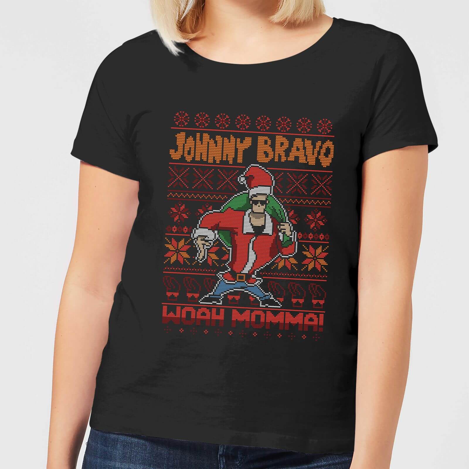 Johnny Bravo Johnny Bravo Pattern Women's Christmas T-Shirt - Black - XL - Black