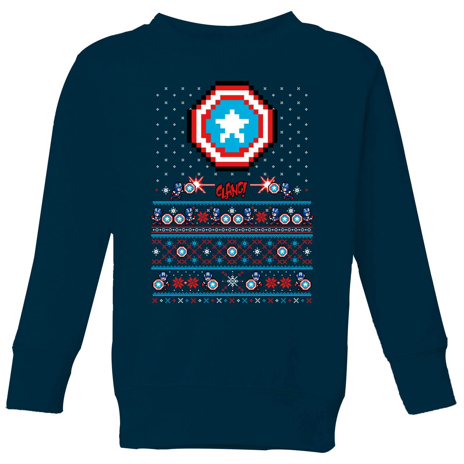 Marvel Avengers Captain America Pixel Art Kids Christmas Sweatshirt - Navy - 11-12 Years - Navy