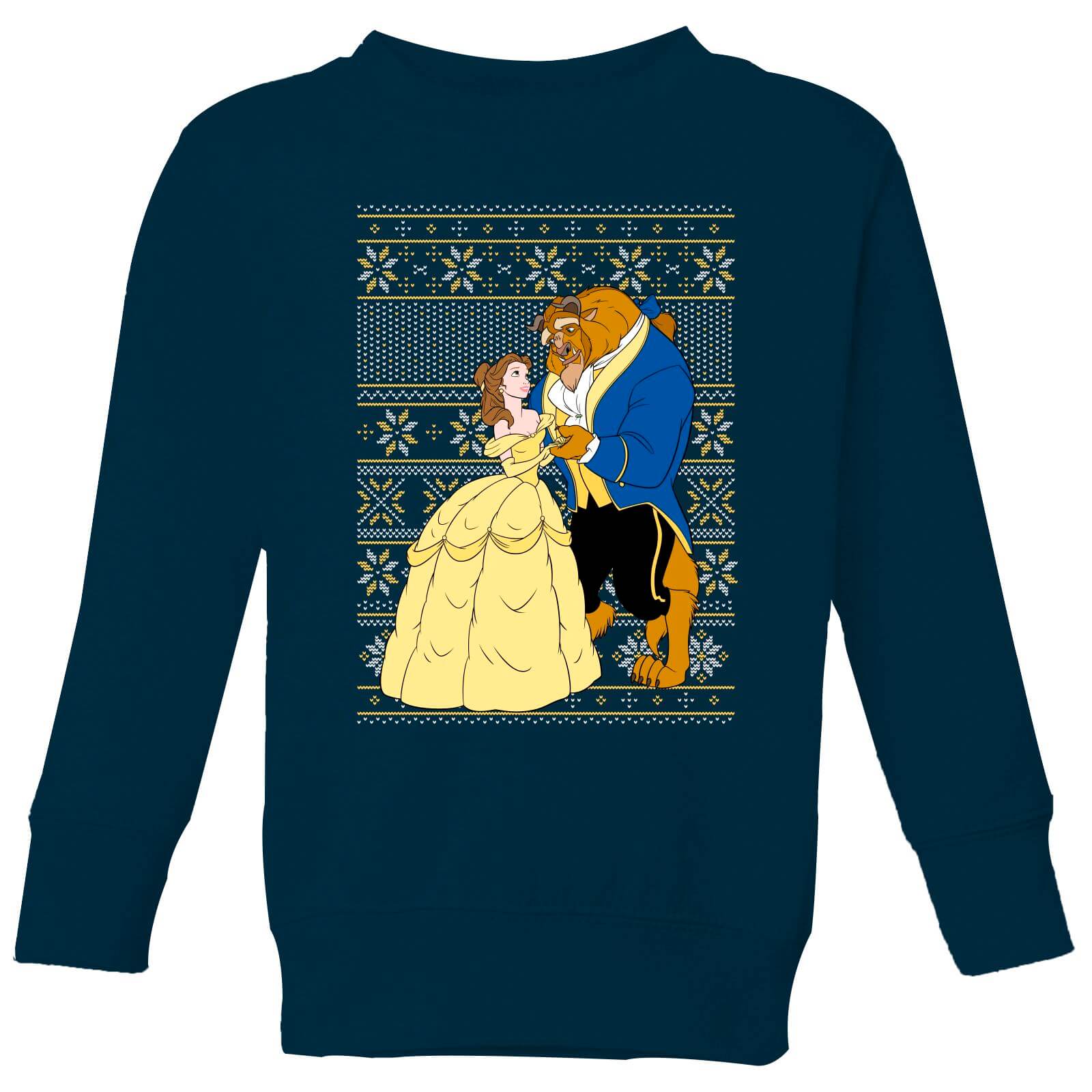 Disney Classic Beauty and The Beast Pattern Kinder Weihnachtspullover – Navy - 11-12 Jahre