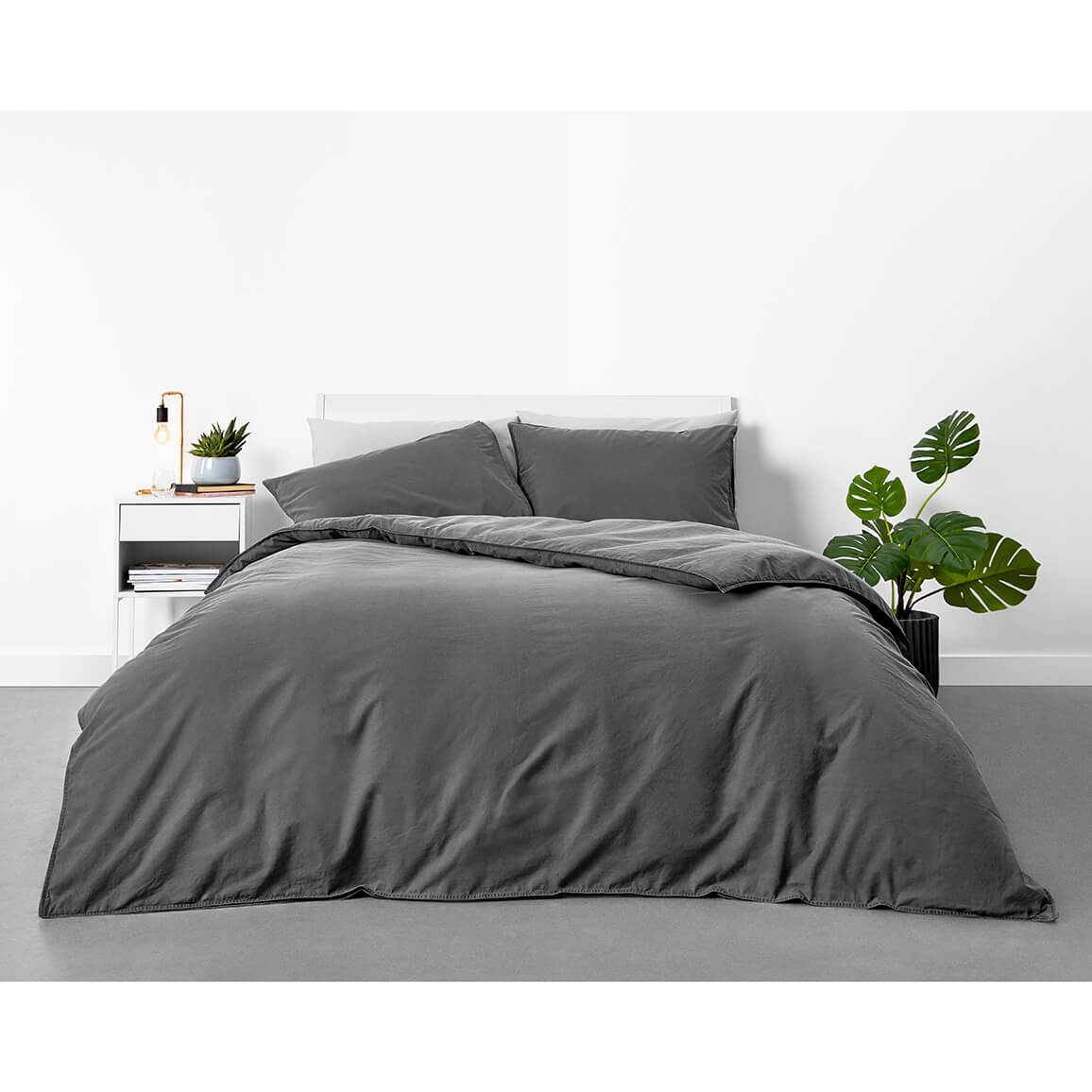 in homeware Washed Cotton Duvet Set - Dark Grey - Single