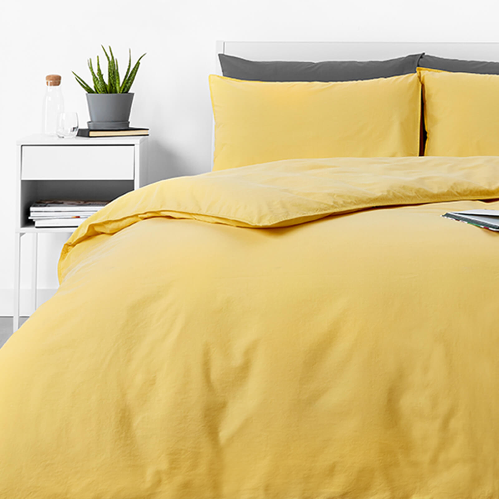 In homeware Washed Cotton Duvet Set - Yellow - Double