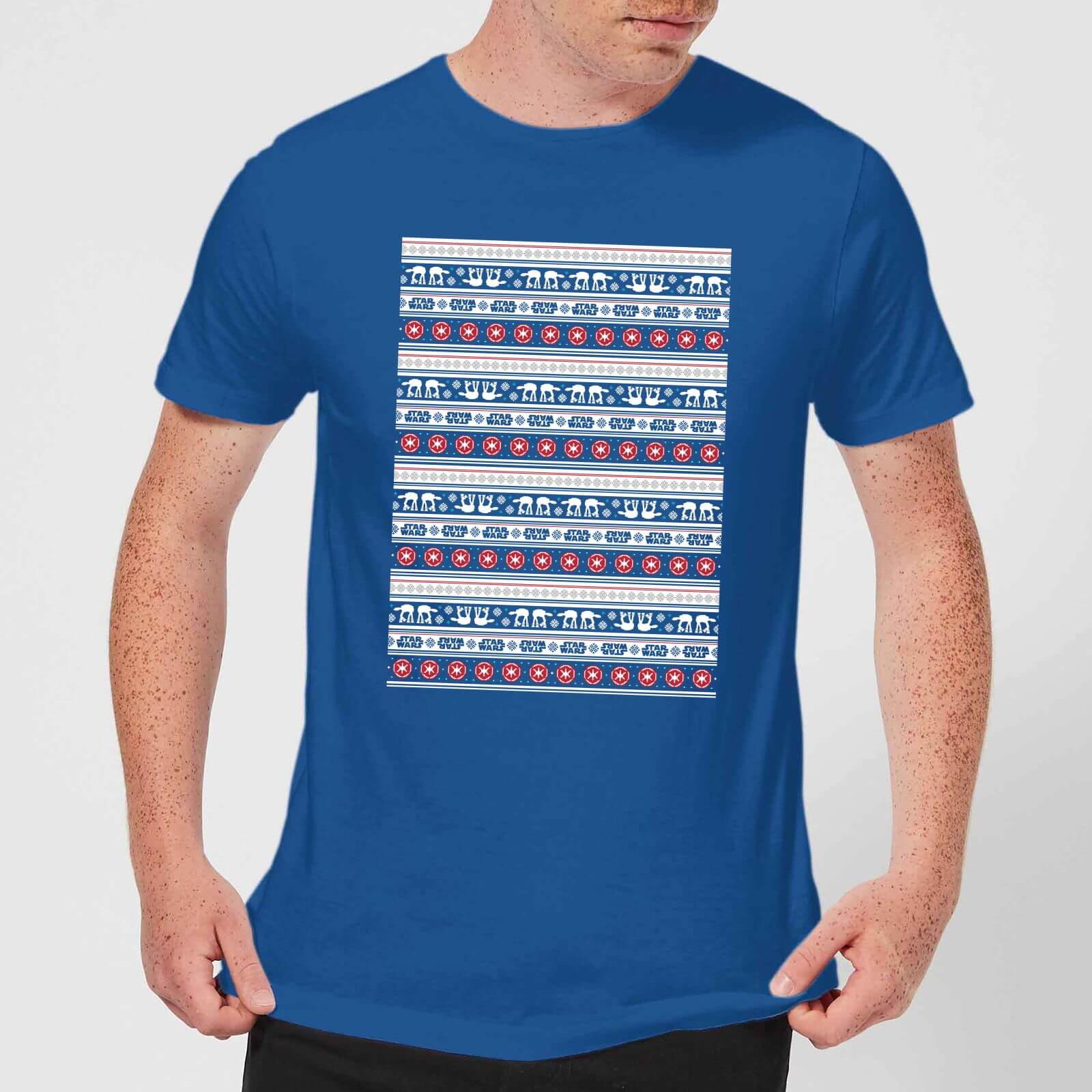 Star Wars AT-AT Pattern Men's Christmas T-Shirt - Royal Blue - XL - royal blue