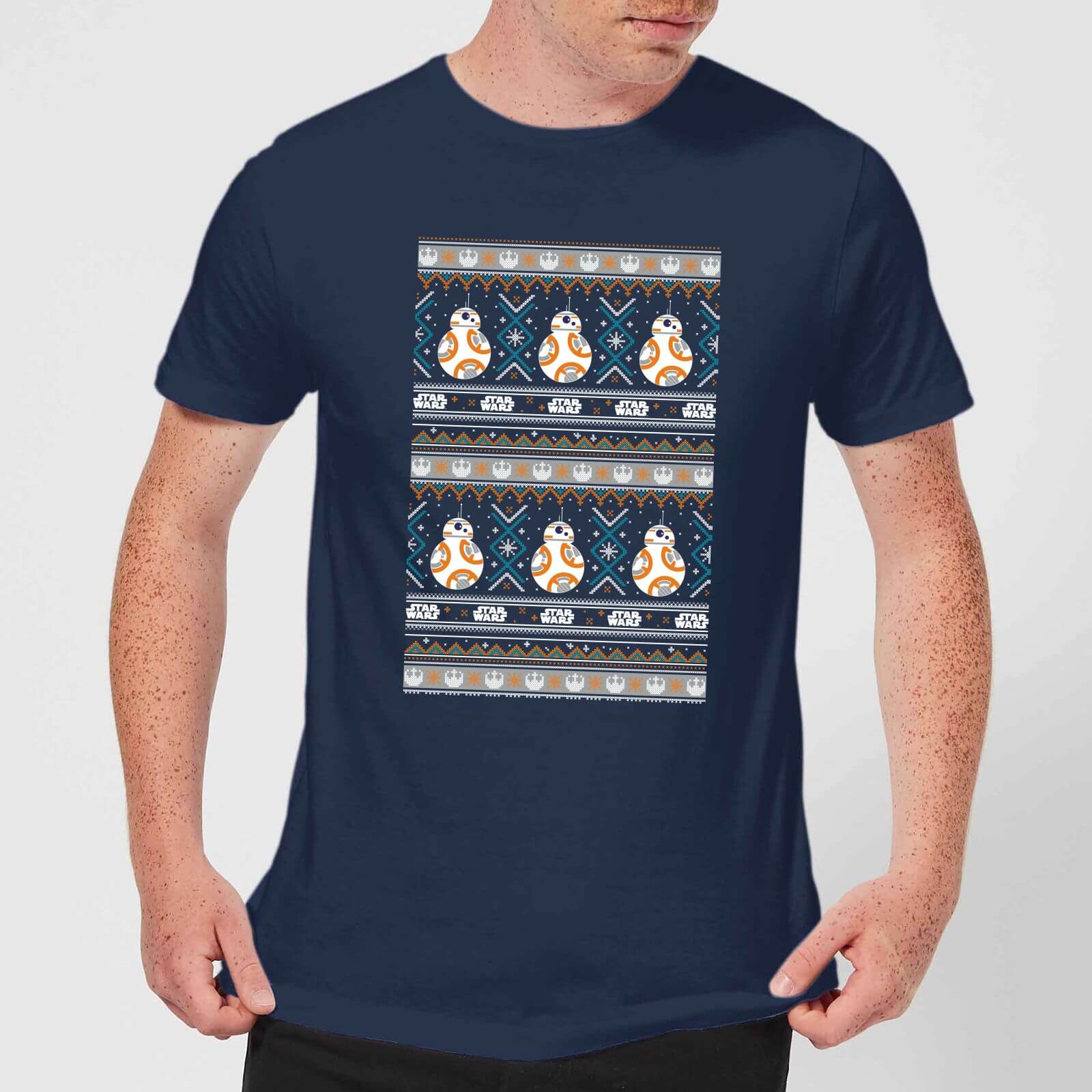 Star Wars BB-8 Pattern Men's Christmas T-Shirt - Navy - XL - Navy