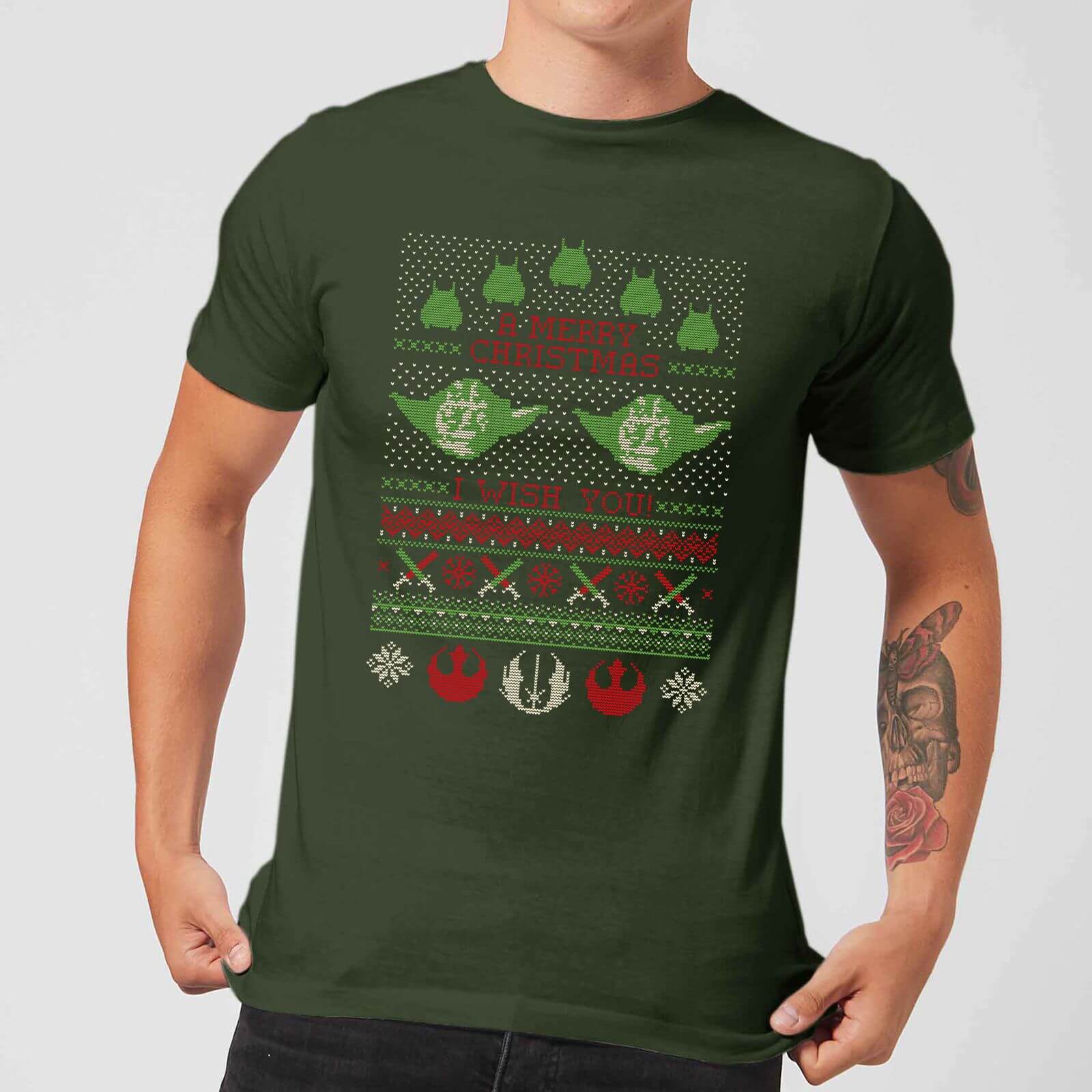 Star Wars Merry Christmas I Wish You Knit Mens T-Shirt - Dunkelgrün - S