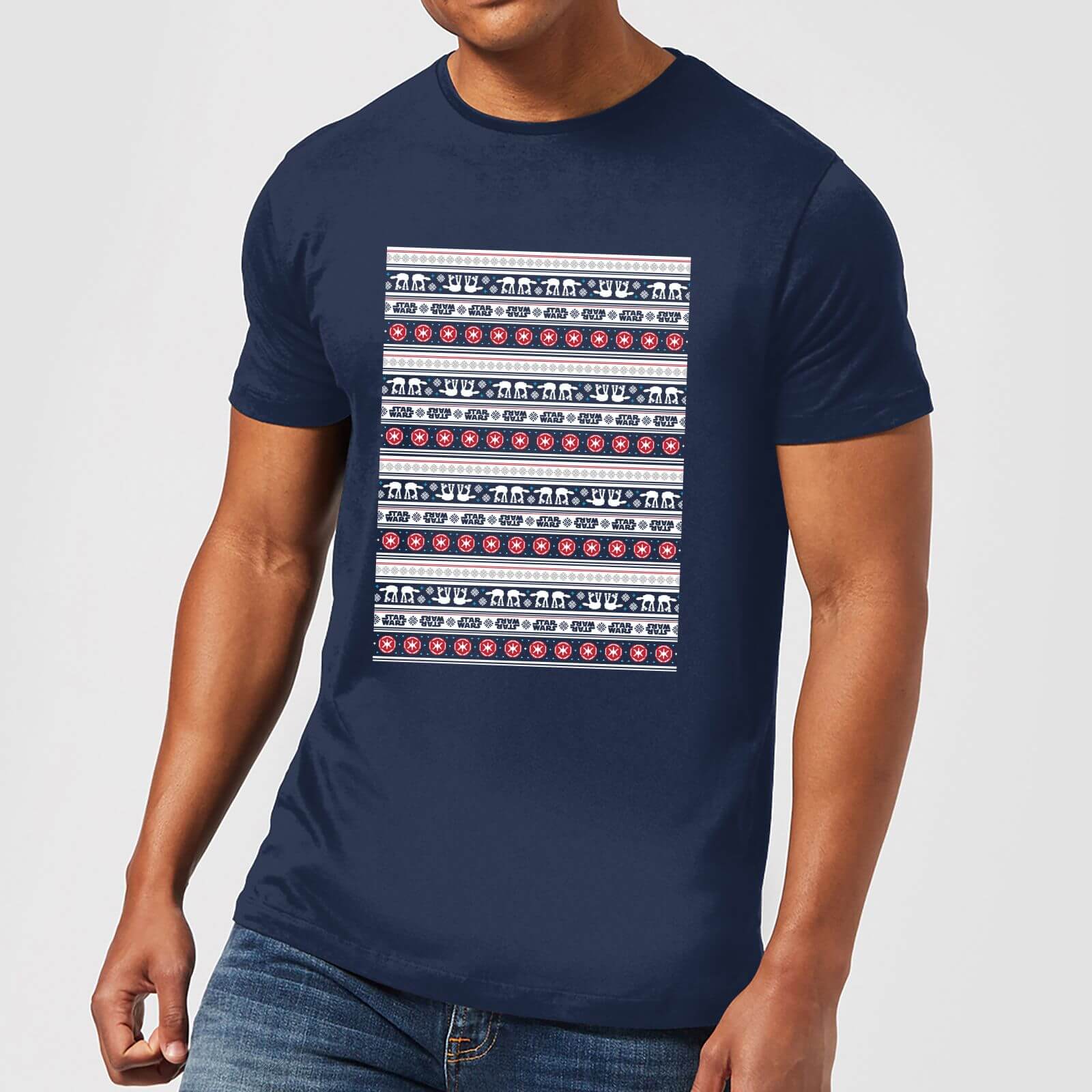 Star Wars AT-AT Pattern Men's Christmas T-Shirt - Navy - S