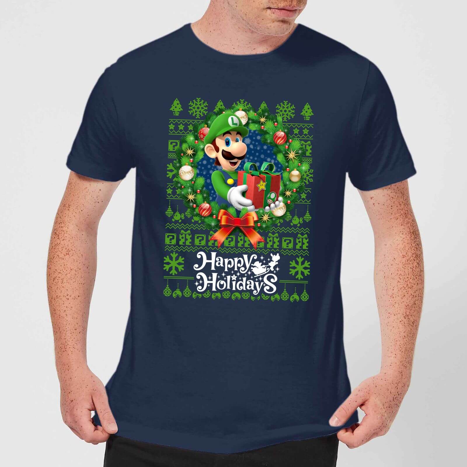 

T-Shirt de Noël Homme Nintendo Happy Holidays Luigi - Bleu Marine - L