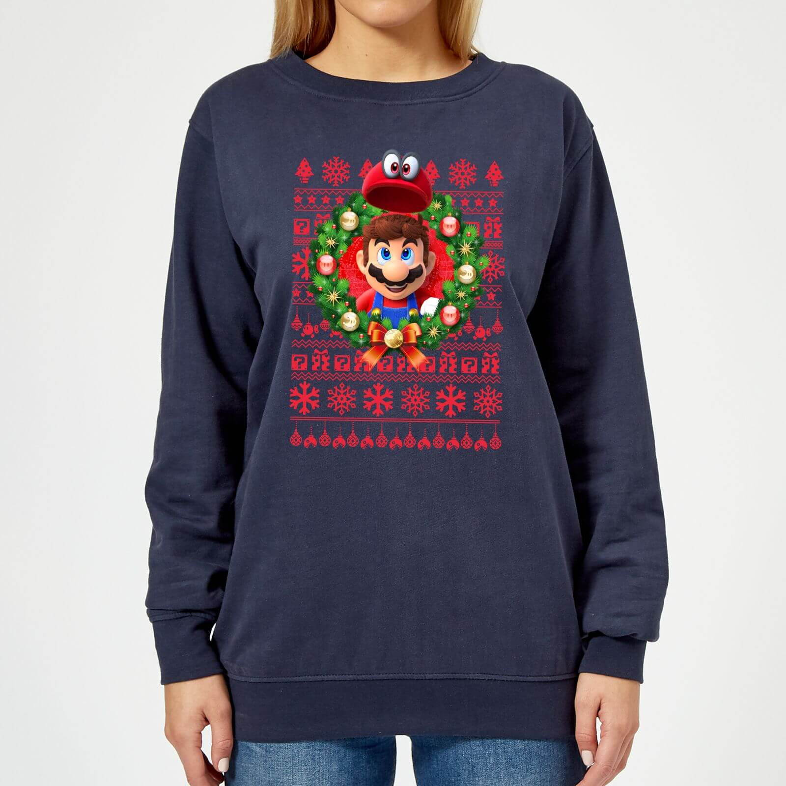 Nintendo Super Mario Mario and Cappy Women's Christmas Sweatshirt - Navy - XXL