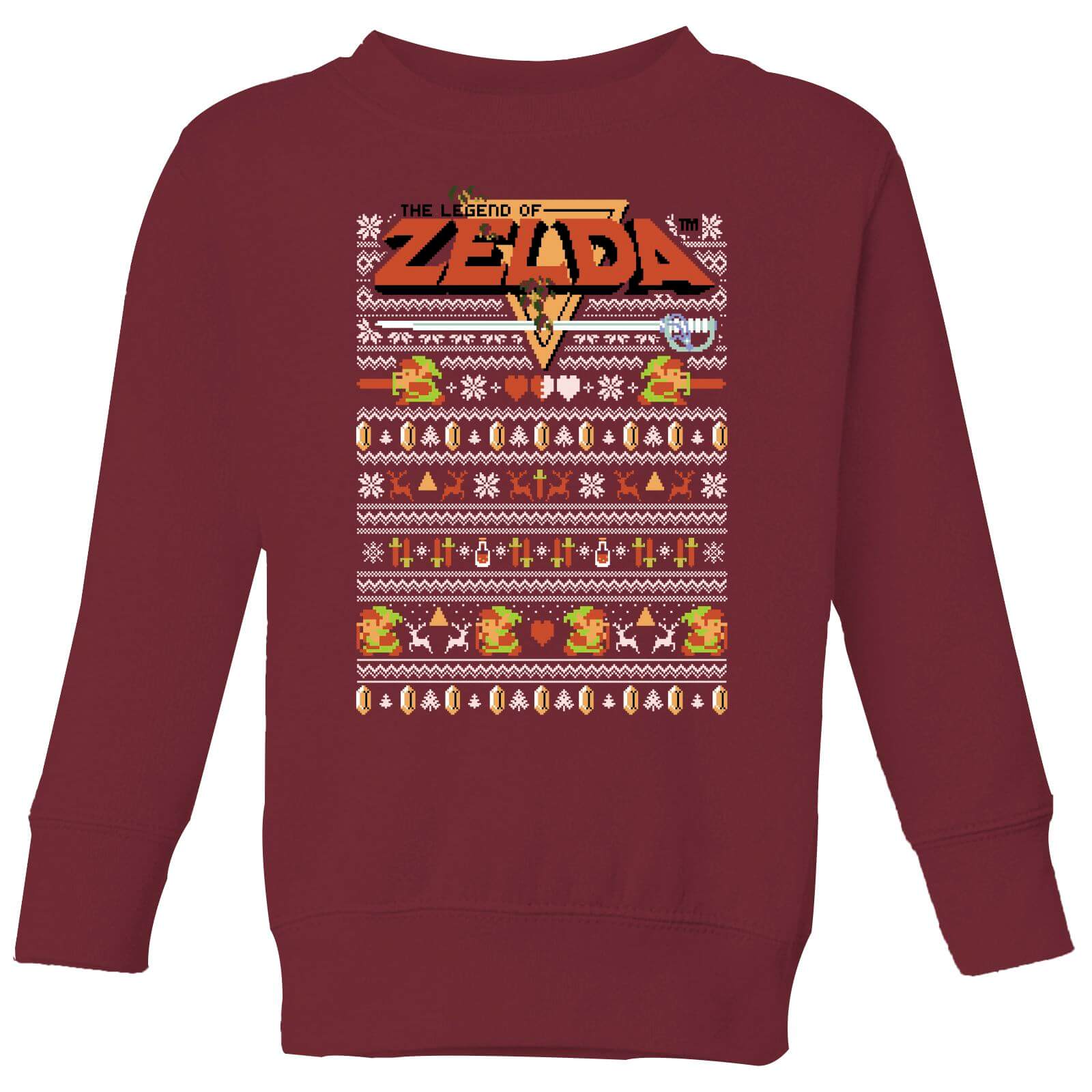 Pull de Noël Enfant Nintendo Zelda Motifs Festifs - Bordeaux - 7-8 ans - Burgundy