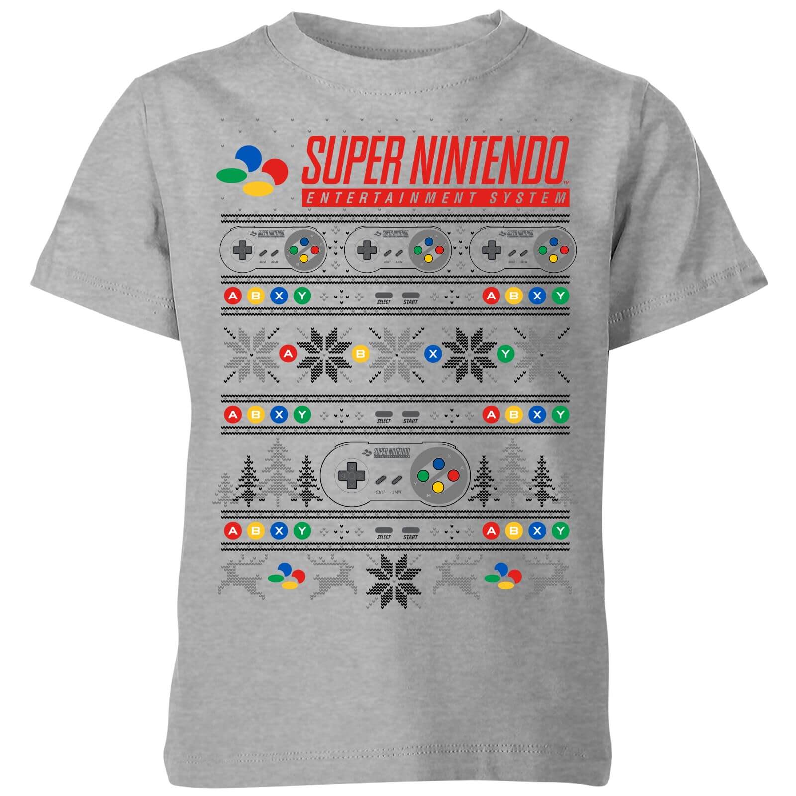 Nintendo SNES Pattern Kids' Christmas T-Shirt - Grey - 3-4 Years - Grey