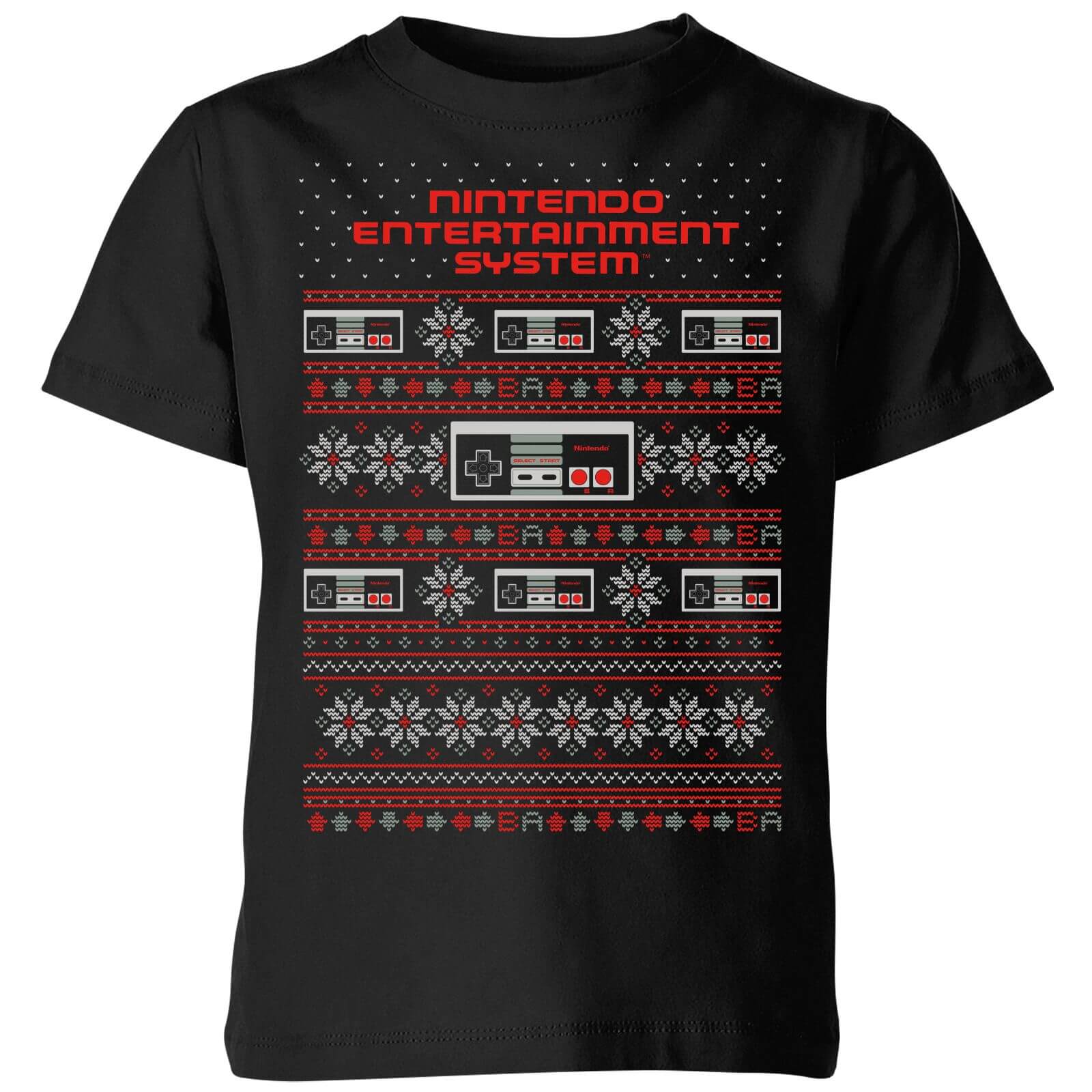Nintendo NES Pattern Kids' Christmas T-Shirt - Black - 9-10 Years - Black