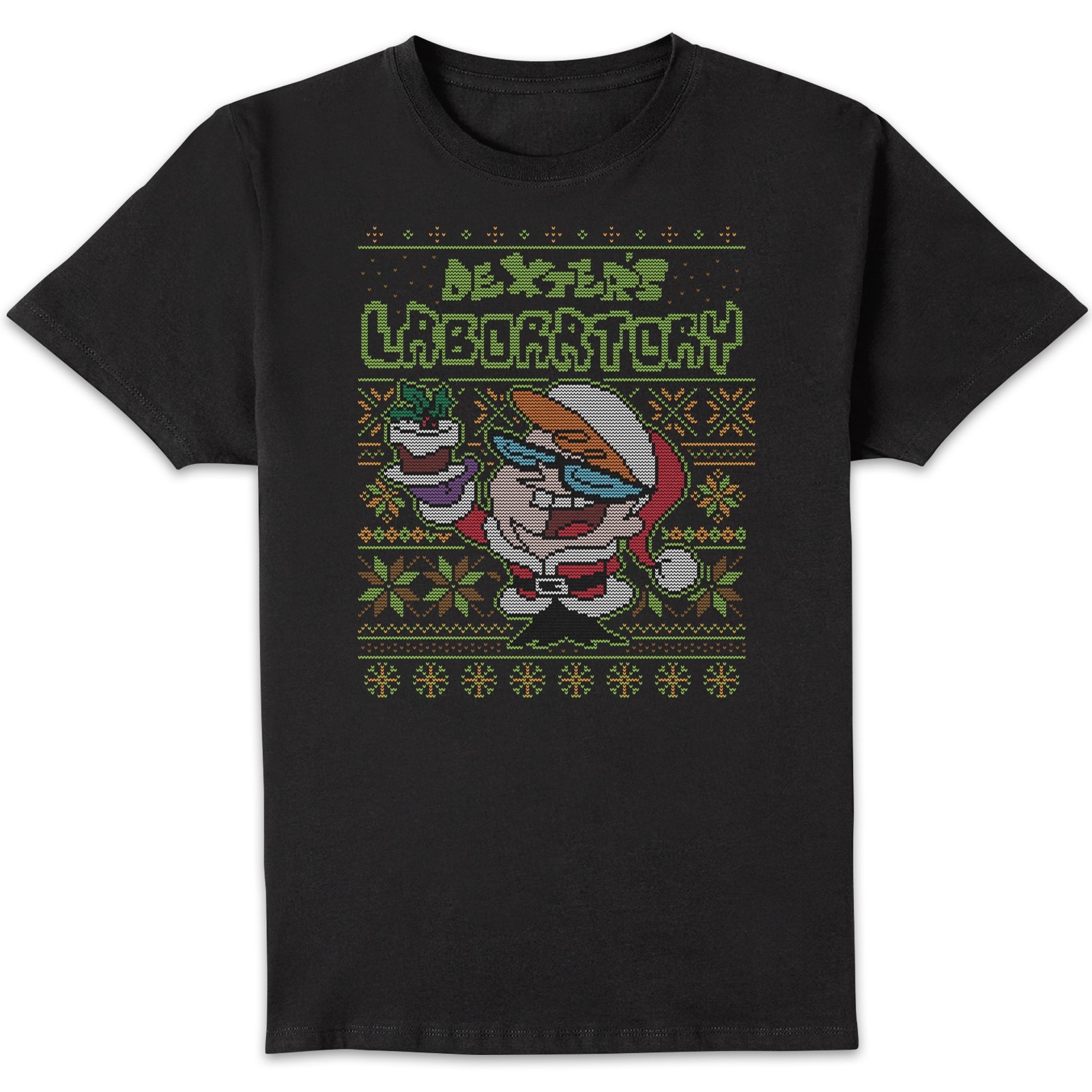 Dexter's Lab Pattern Men's Christmas T-Shirt - Black - S