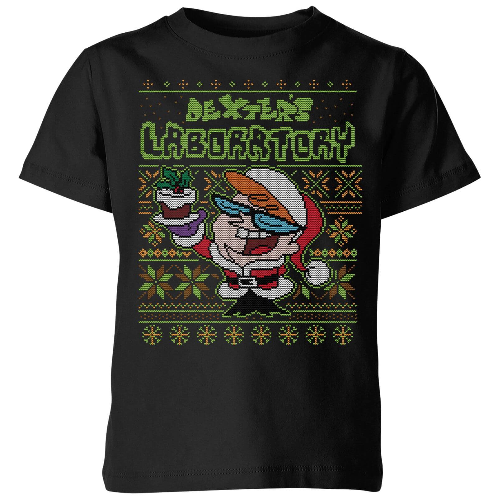 Dexter's Lab Pattern Kids' Christmas T-Shirt - Black - 3-4 Years - Black