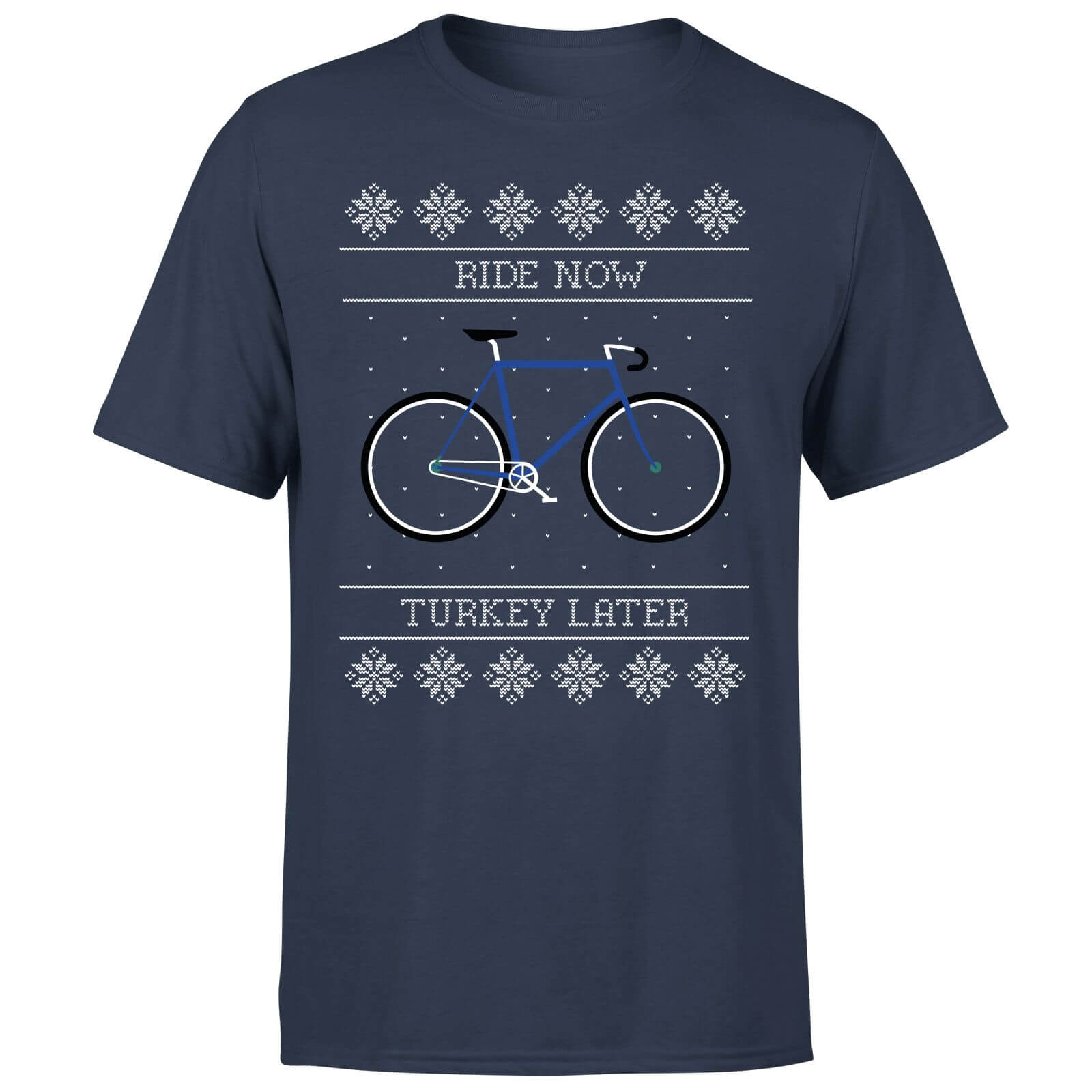 Ride Now, Turkey Later Men's Christmas T-Shirt - Navy - XL - Navy