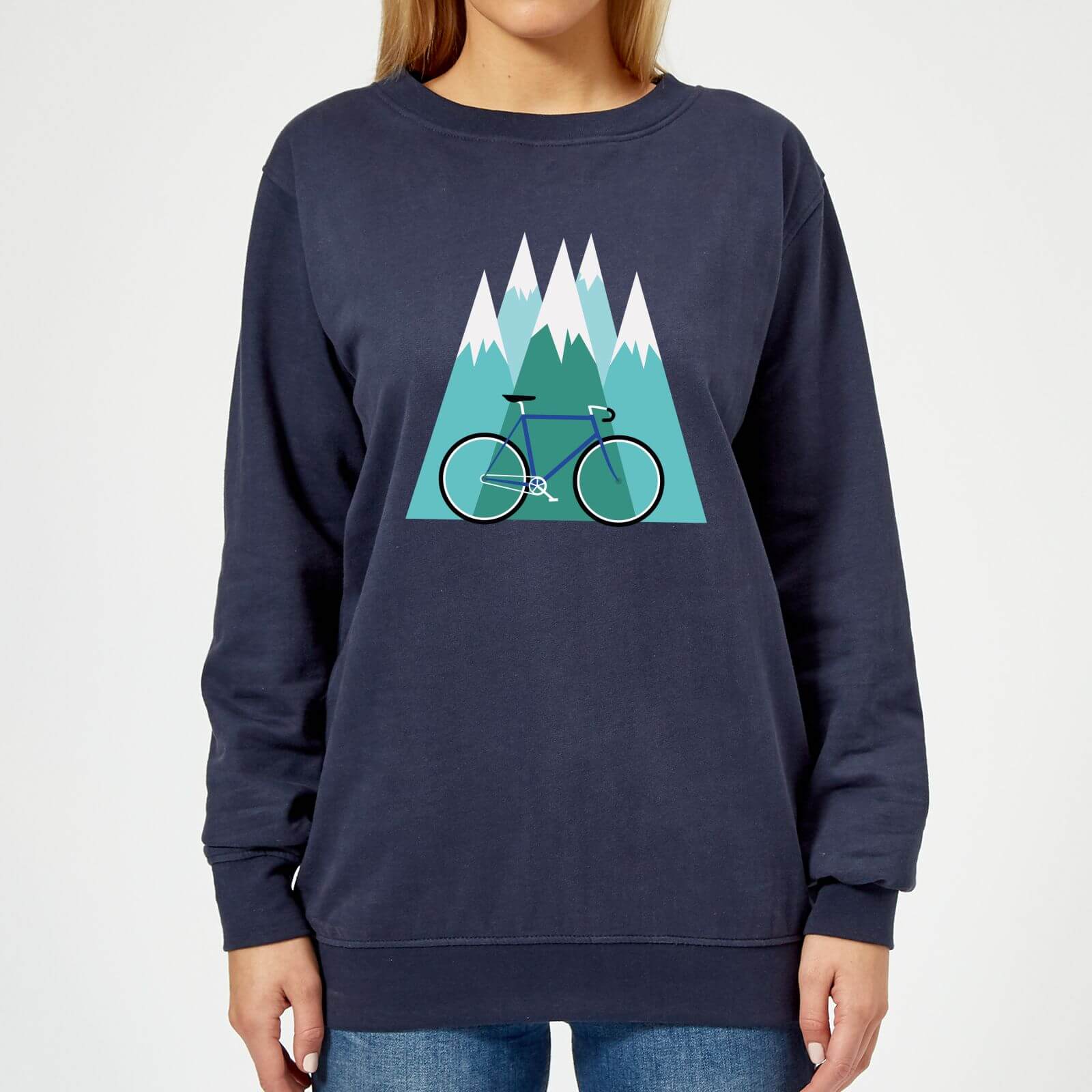 Bike and Mountains Women's Christmas Jumper - Navy - M - Navy