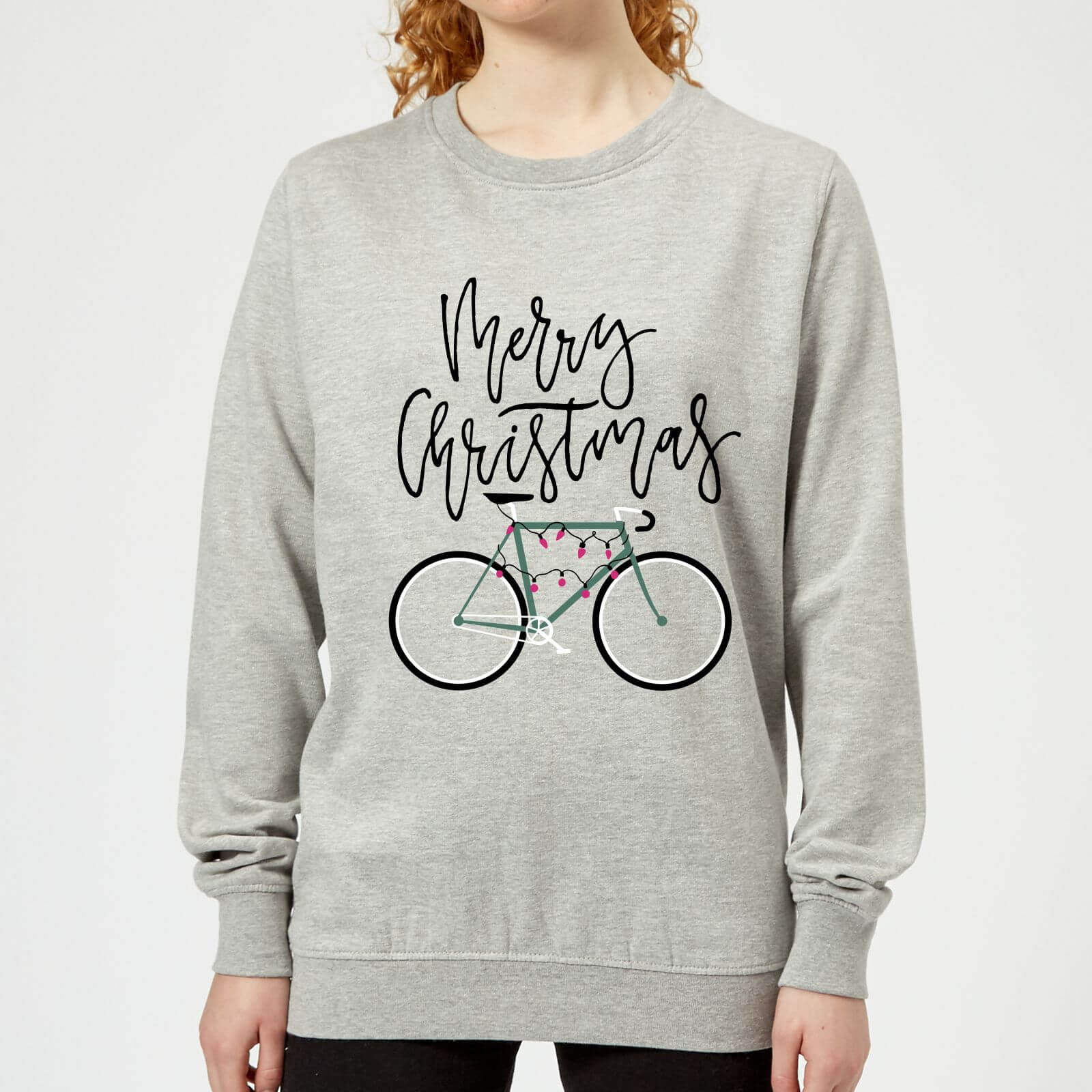 Bike Lights Women's Christmas Sweatshirt - Grey - M