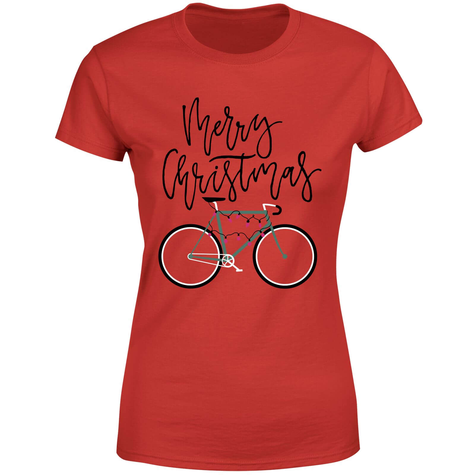Bike Lights Women's Christmas T-Shirt - Red - L