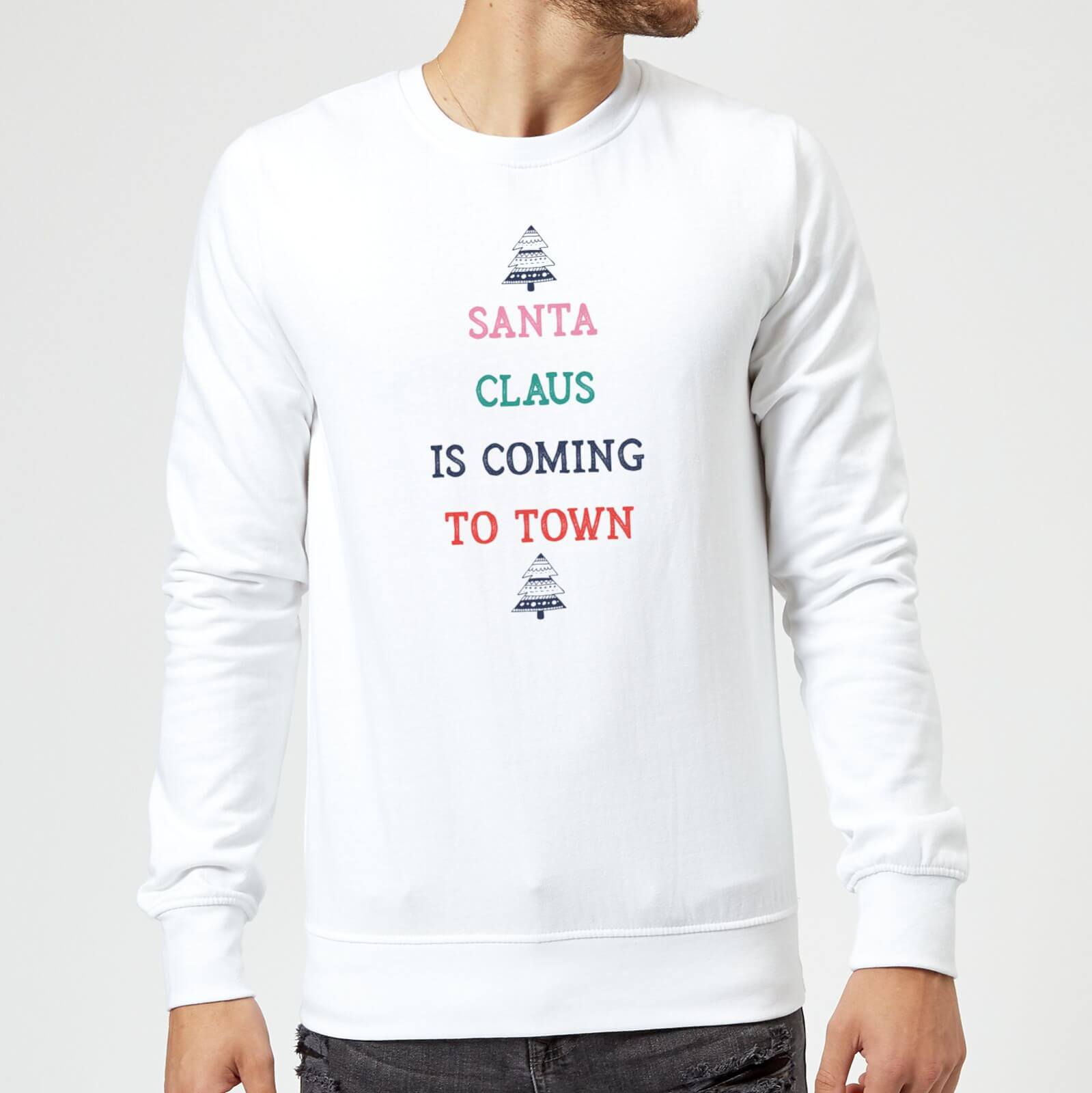 Santa Claus Is Coming To Town Christmas Sweatshirt - White - XXL - White