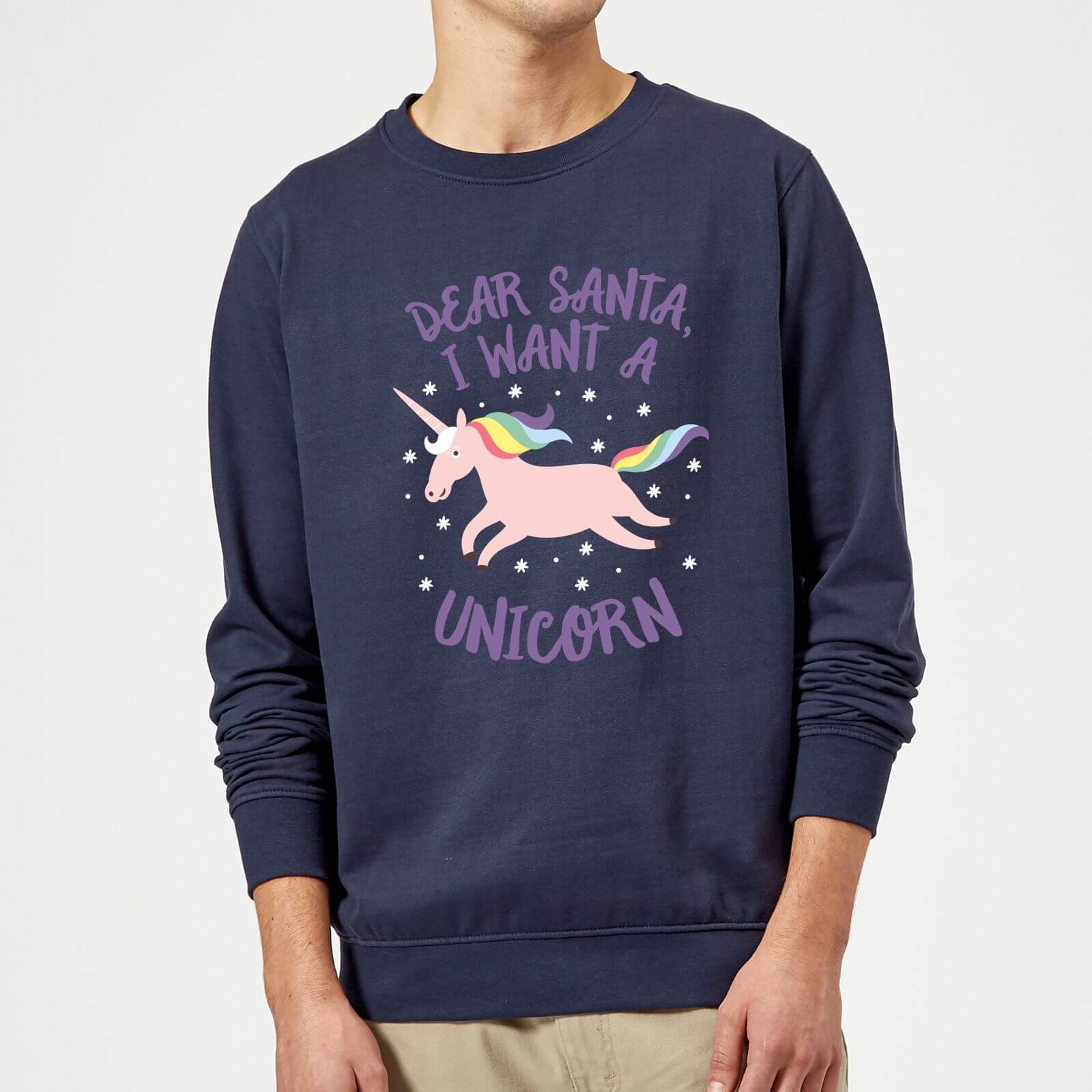 Dear Santa, I Want A Unicorn Christmas Sweatshirt - Navy - S