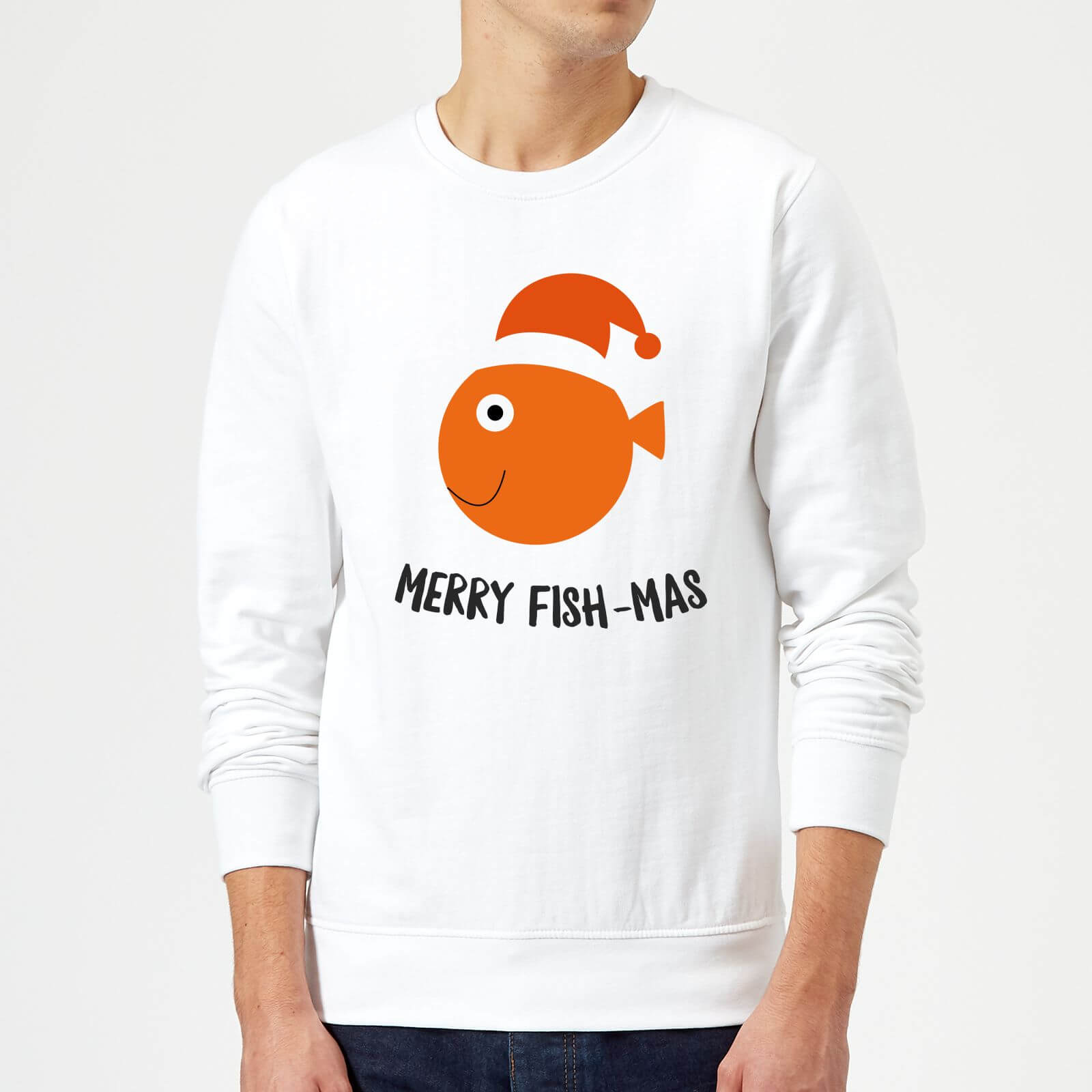 Merry Fish-Mas Christmas Sweatshirt - White - XXL
