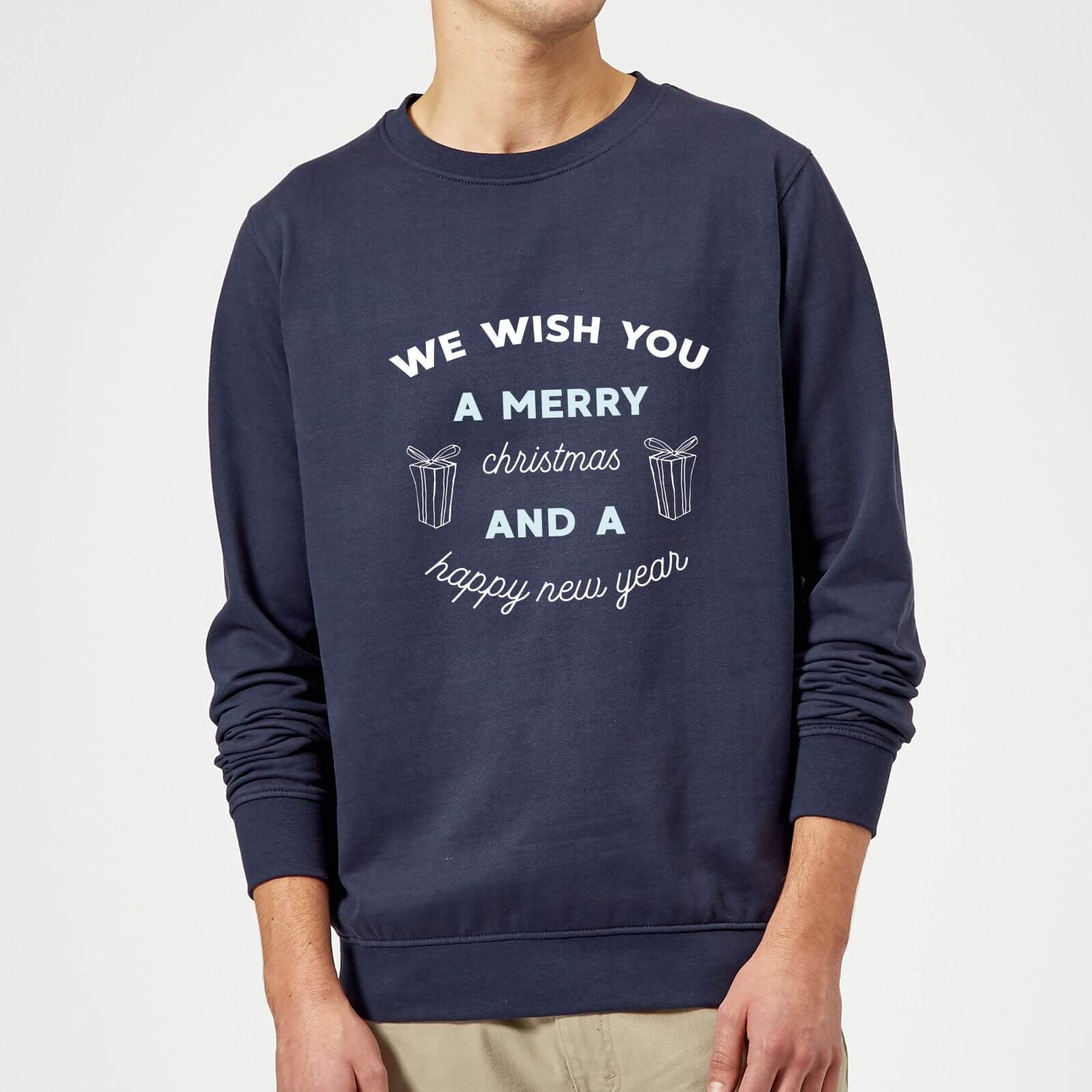 We Wish You A Merry Christmas and A Happy New Year Christmas Sweatshirt - Navy - XL - Navy