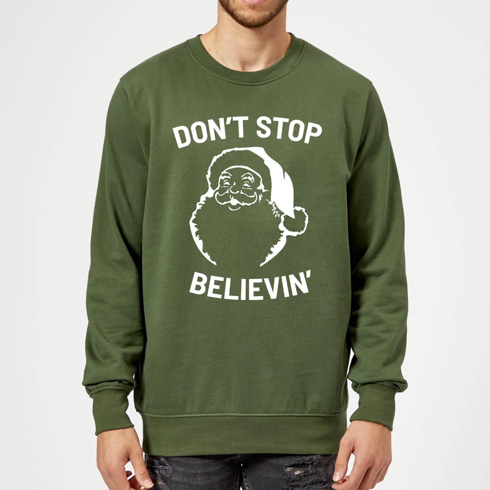 Don't Stop Believin' Christmas Sweatshirt - Forest Green - M