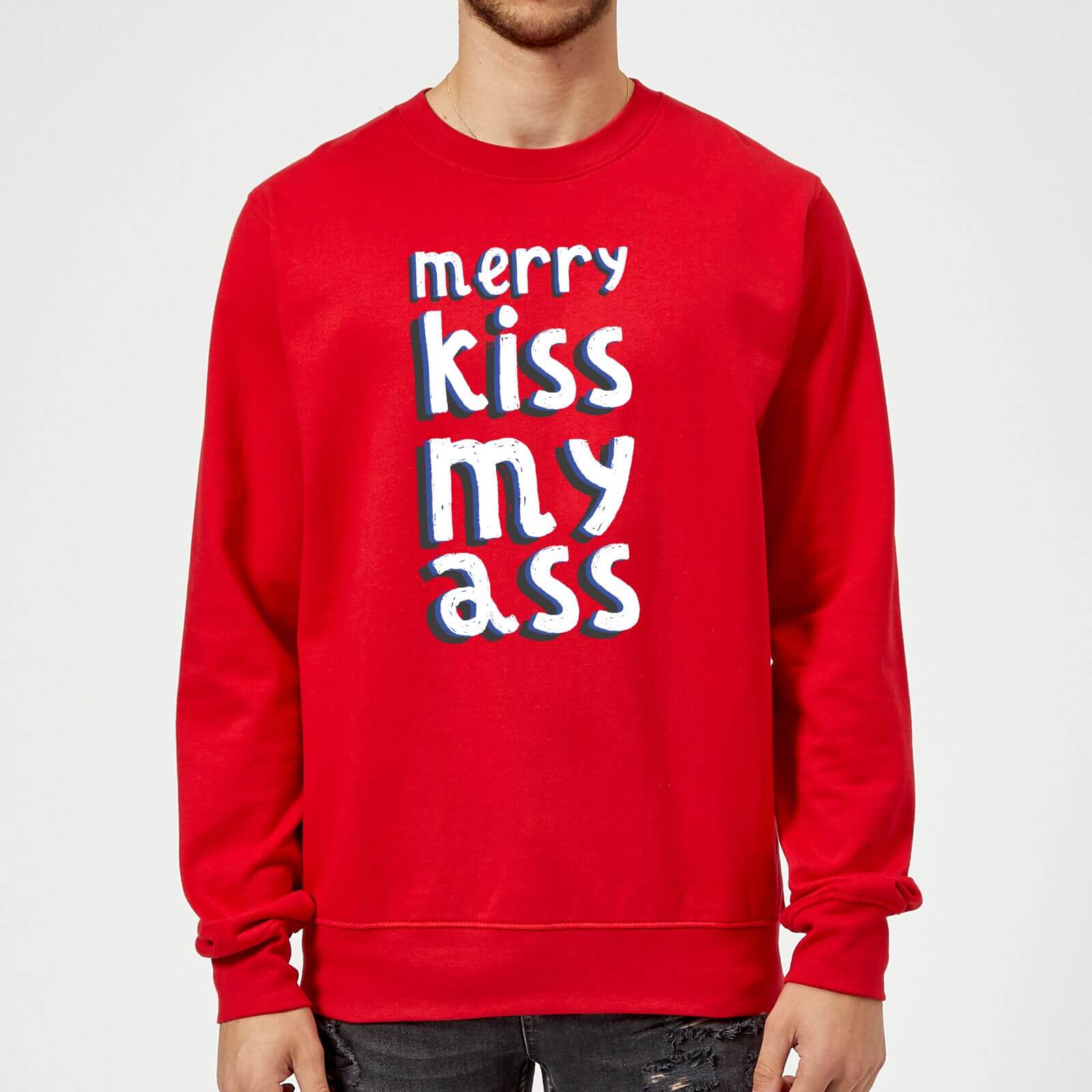 Merry KissMyAss Christmas Sweatshirt - Red - M