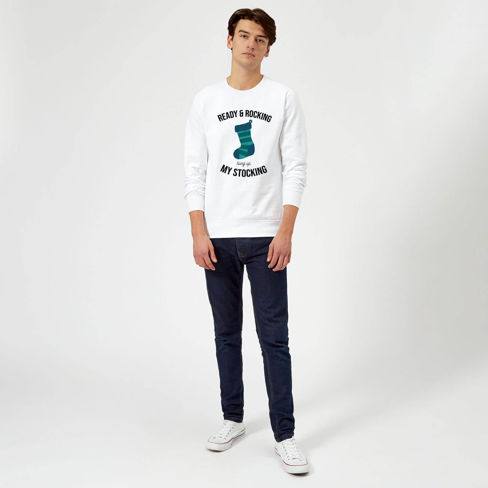 Christmas Ready & Rocking Hung Up My Stocking Christmas Sweatshirt - White - S - White | adult