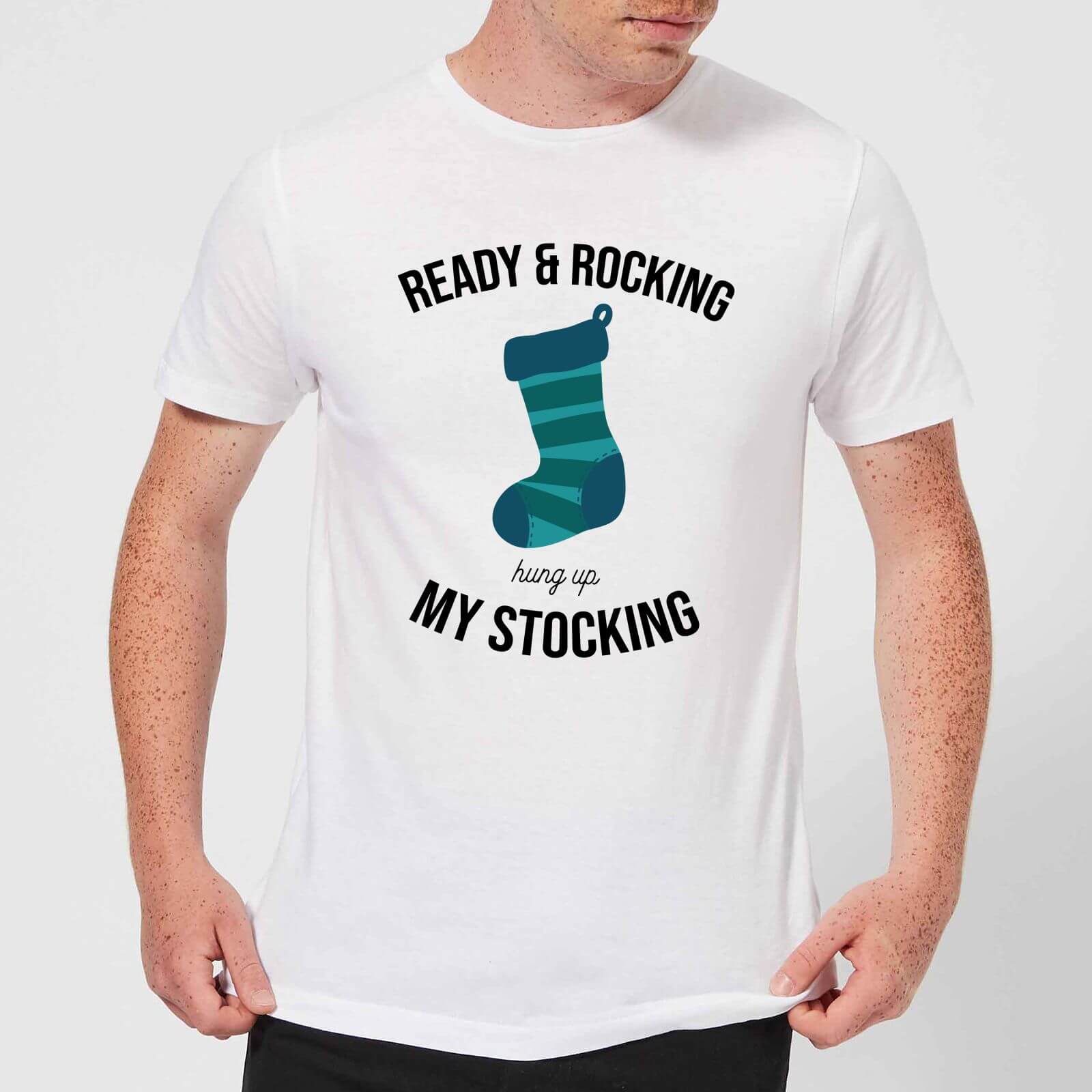 Ready & Rocking Hung Up My Stocking Men's Christmas T-Shirt - White - XS - White