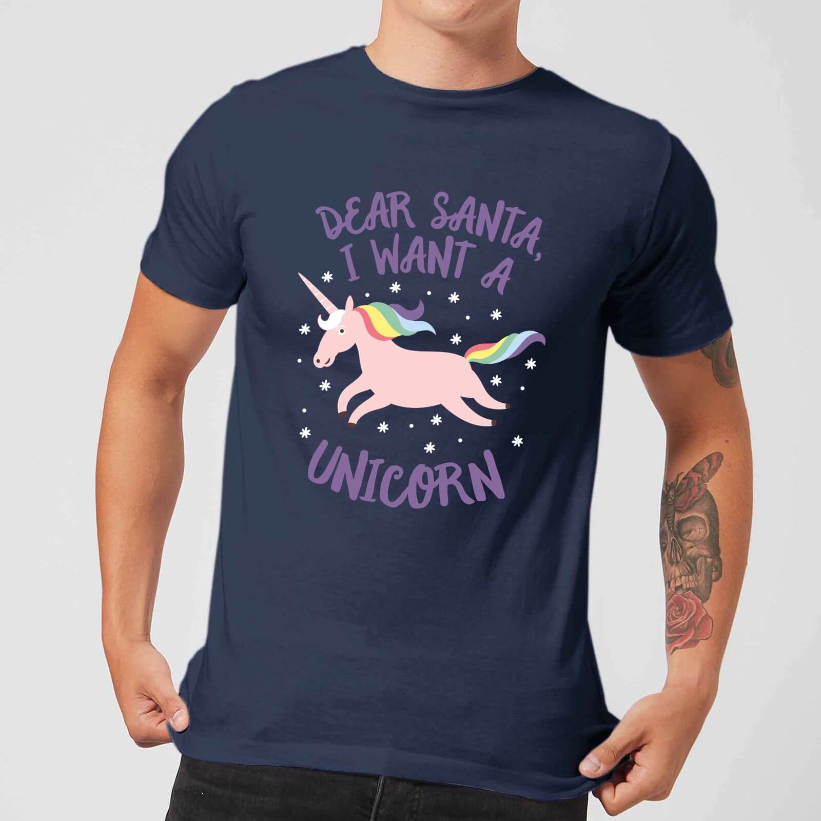 Dear Santa, I Want A Unicorn Men's Christmas T-Shirt - Navy - S - Navy